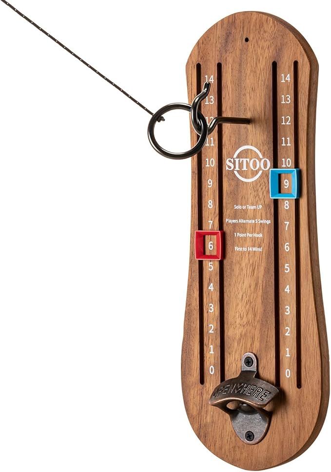 Ring Toss Game for Adults, Hook and Ring Game with String and Hooks for Indoor & Outdoor, Ring Hook Game with Bottle Opener, Gifts for Men