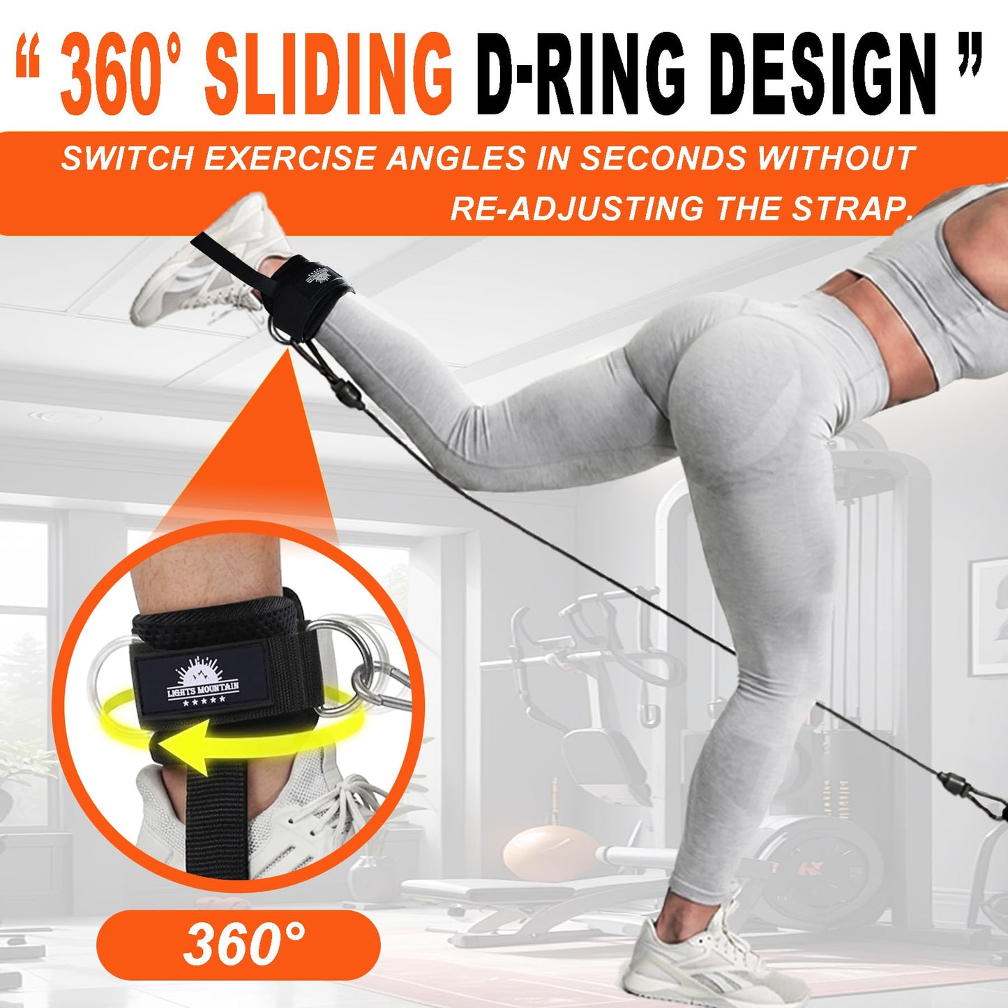 Sliding D-ring Ankle Straps for Cable Machine, Stirrup Style Leg Cuffs with Under-Foot Strap, Long-lasting Non-slip Glute Kickback Attachments for Women Men