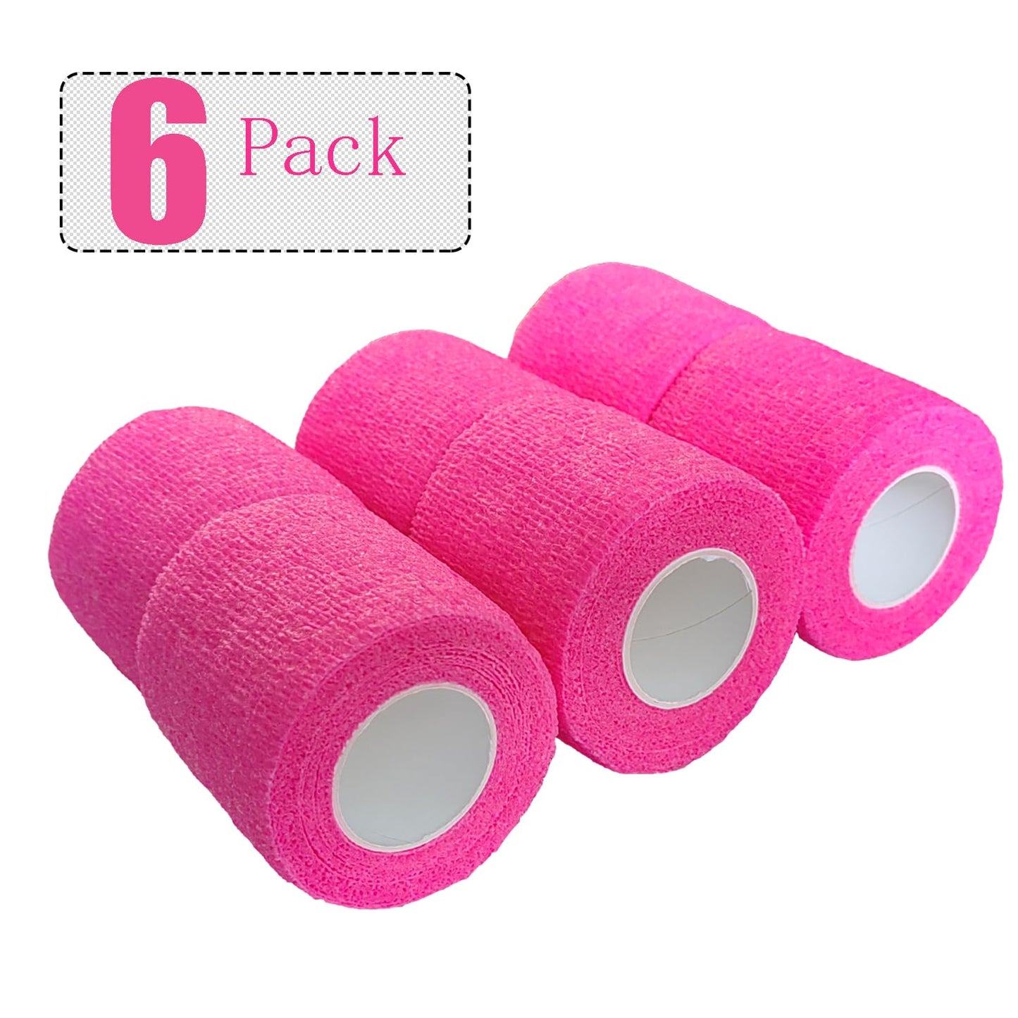 Erewa 6 Pack 2 Inches Self Adhesive Wrap Bandage Self Adherent Cohesive Bandage Tape Stretch Vet Wrap Breathable Athletic Tape for Sports, Wrist, Ankle（Pink）