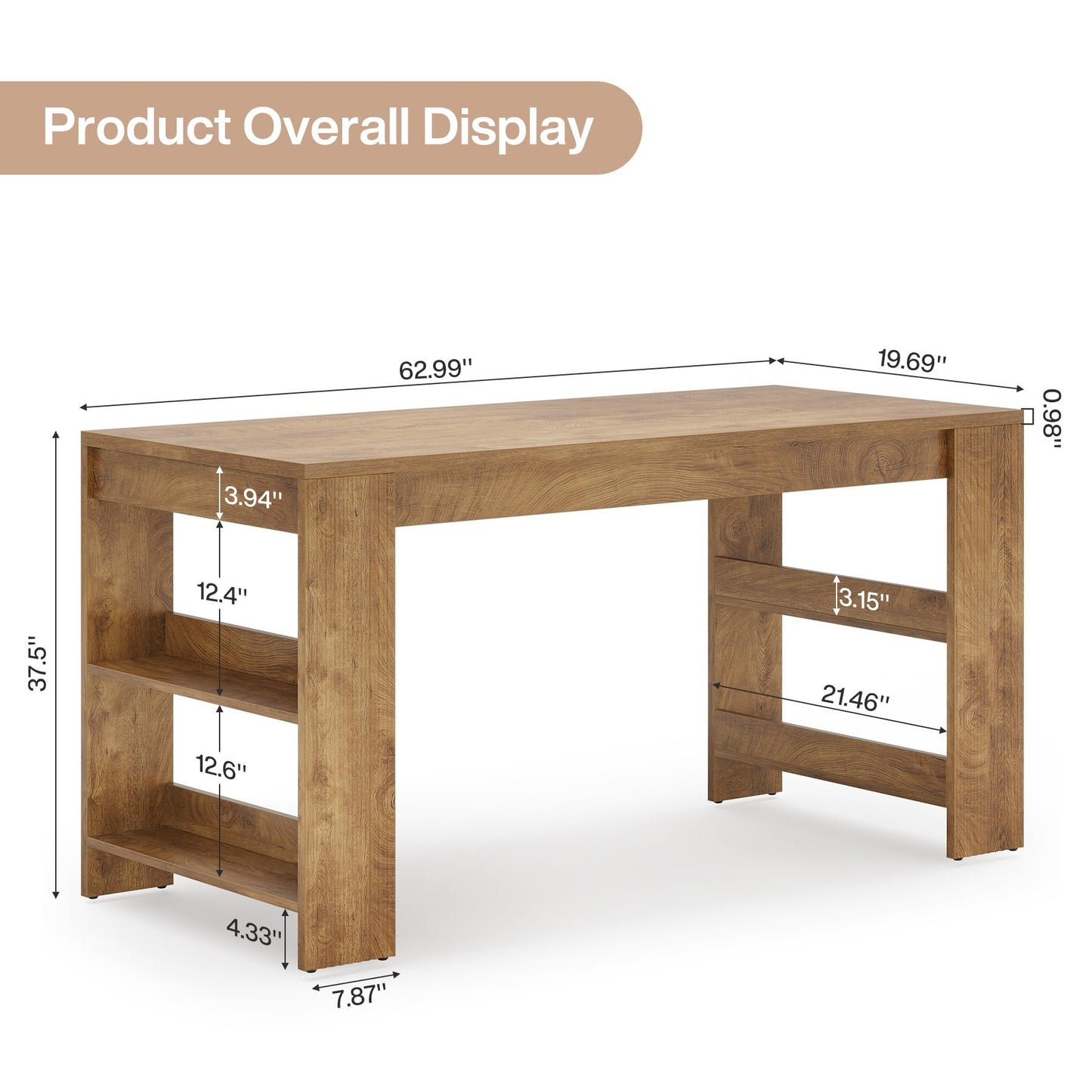 Tribesigns 63-Inch Kitchen Island with Storage, Farmhouse Home Bar Table with Double-Sided Storage Shelves, Large Stationary Island Table for Kitchen, Dining Room, Living Room (Natural)