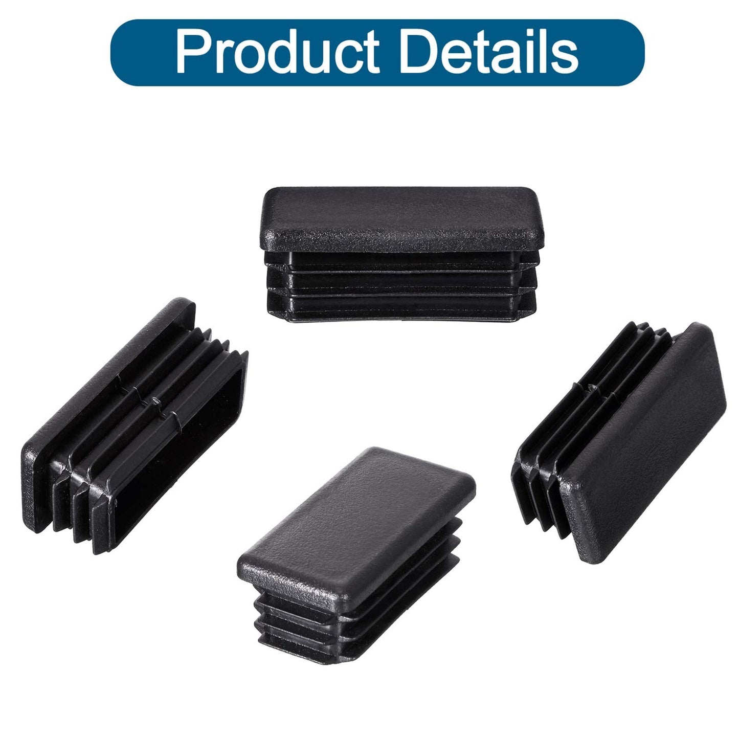 24 Pcs 1 x 2 Inch Rectangle Plastic Plugs Tubing End Caps Black Steel Tubing Plugs Fence Post End Caps for Pipe Cover Chair Leg Glide Inserts