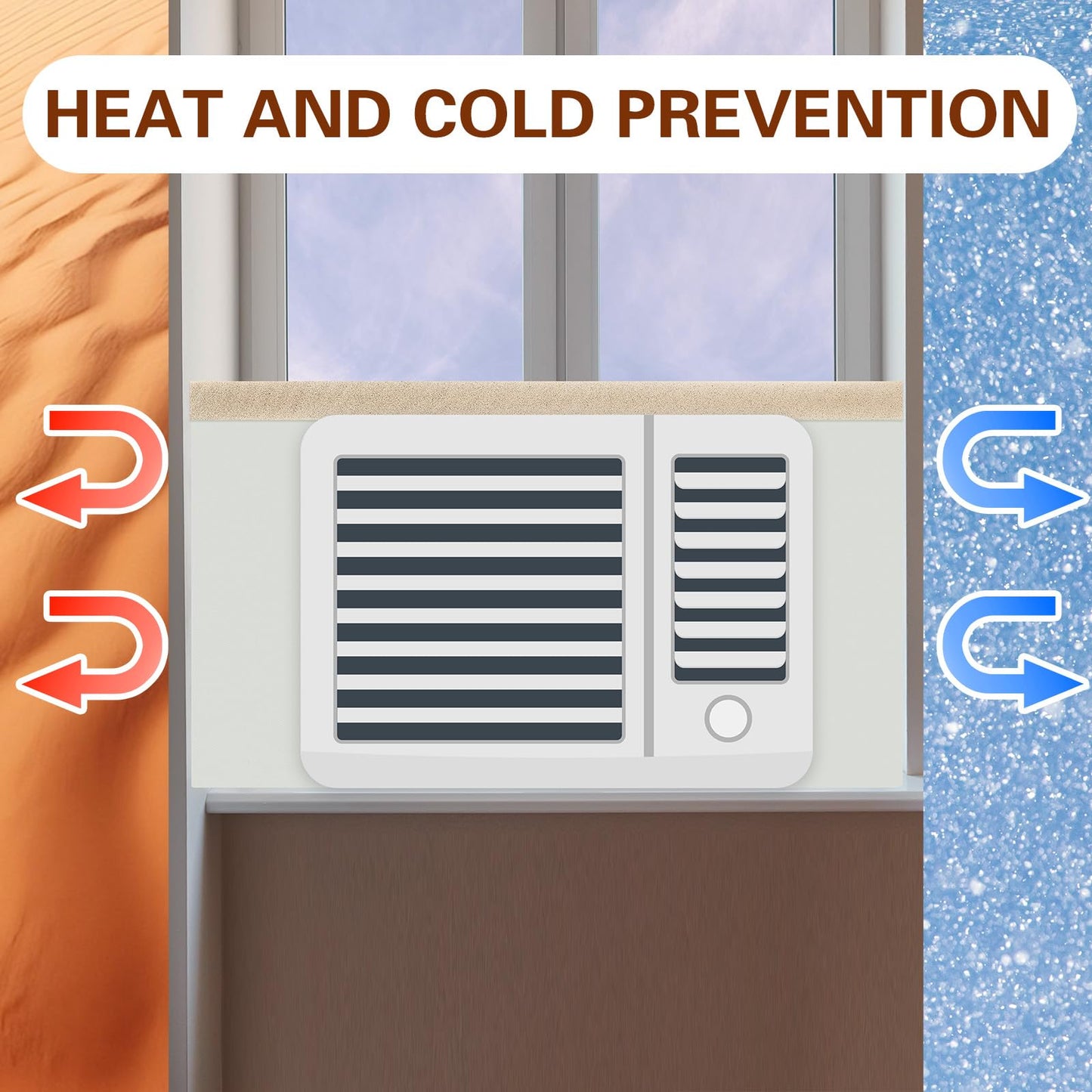 Pangda 4 Pcs 17 x 9 x 7/8 Inch Window Air Conditioner Insulated Foam Panels Insulation Winter Ac Side Surround Panels Kit with Top Seal Strip for Summer and Winter Indoor (Beige)