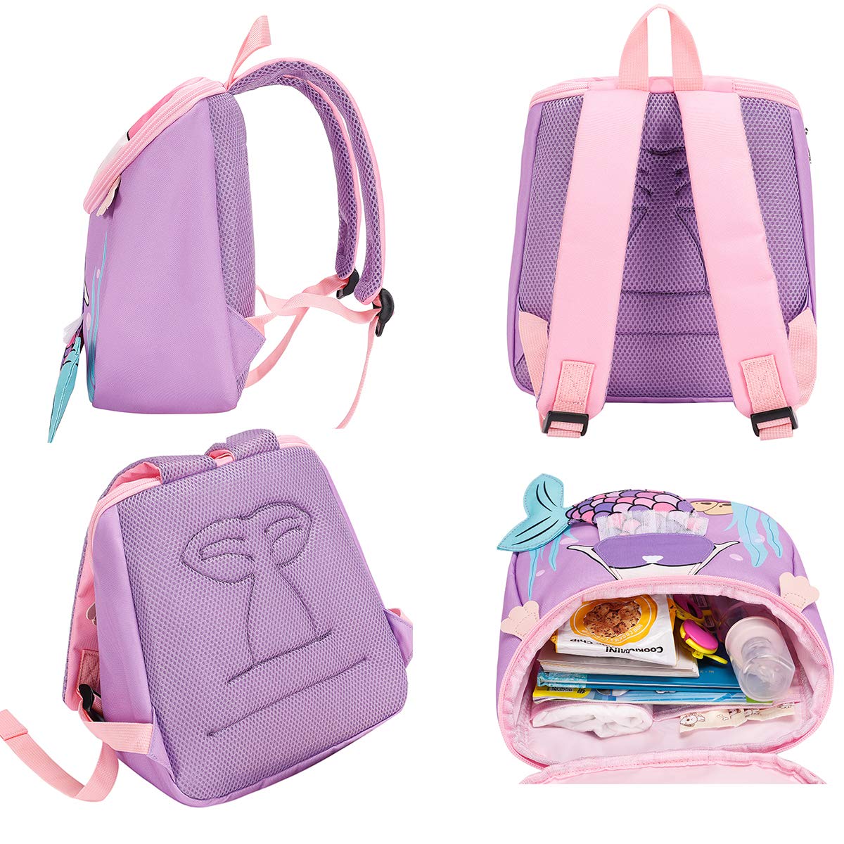 Bluboon Toddlers Backpack for Girls Cute Preschool Backpack 3D Schoolbag Toddler Bookbag for Kids (Purple)