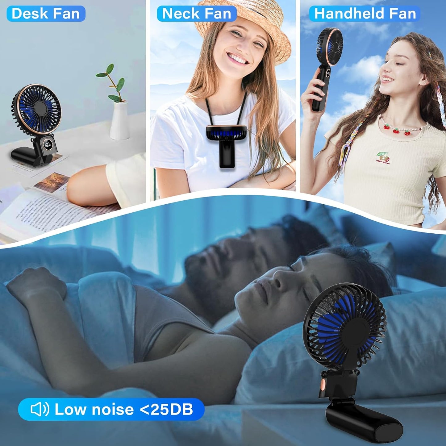 Skiennix Portable Handheld Fan - USB Rechargeable Mini Fan with 22-Hour Runtime & LED Display | 6 Speeds, Ideal for Travel & Outdoor Use