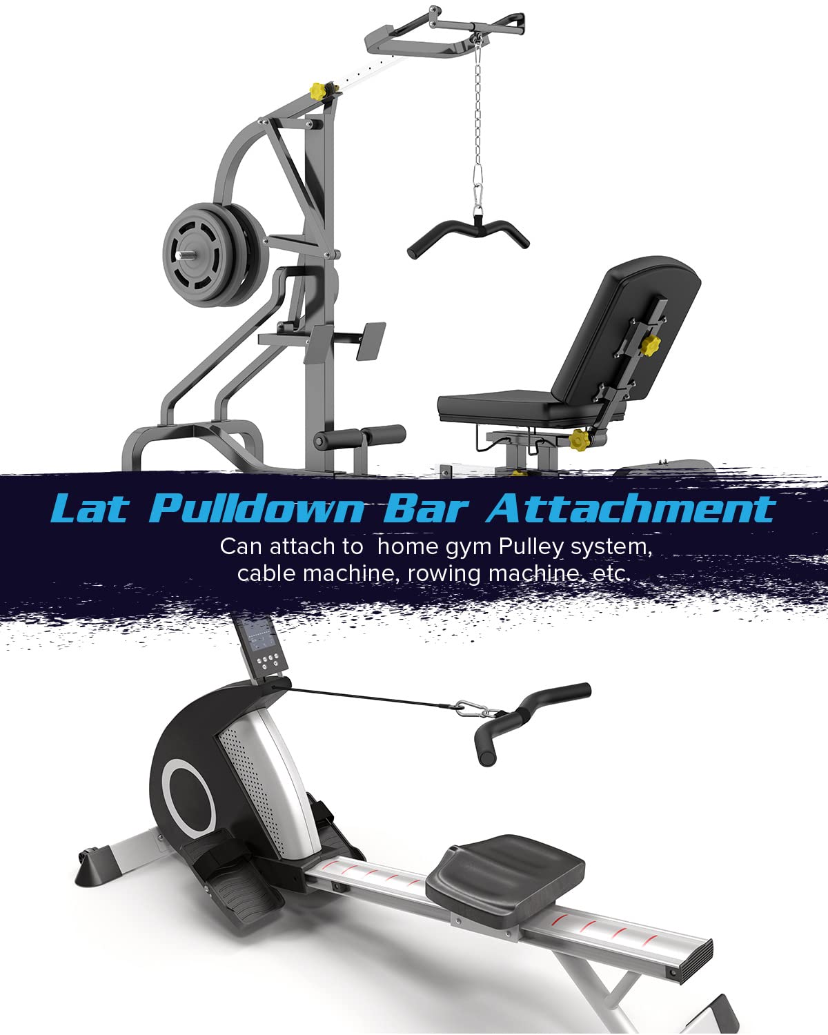 19” LAT Pull Down Bar Attachments, Cable Attachments for Gym, LAT Pullown Bar for Cable Machine Attachment, LAT Bars with Rubber Handgrips for Home Gym Training Tricep Back Muscles
