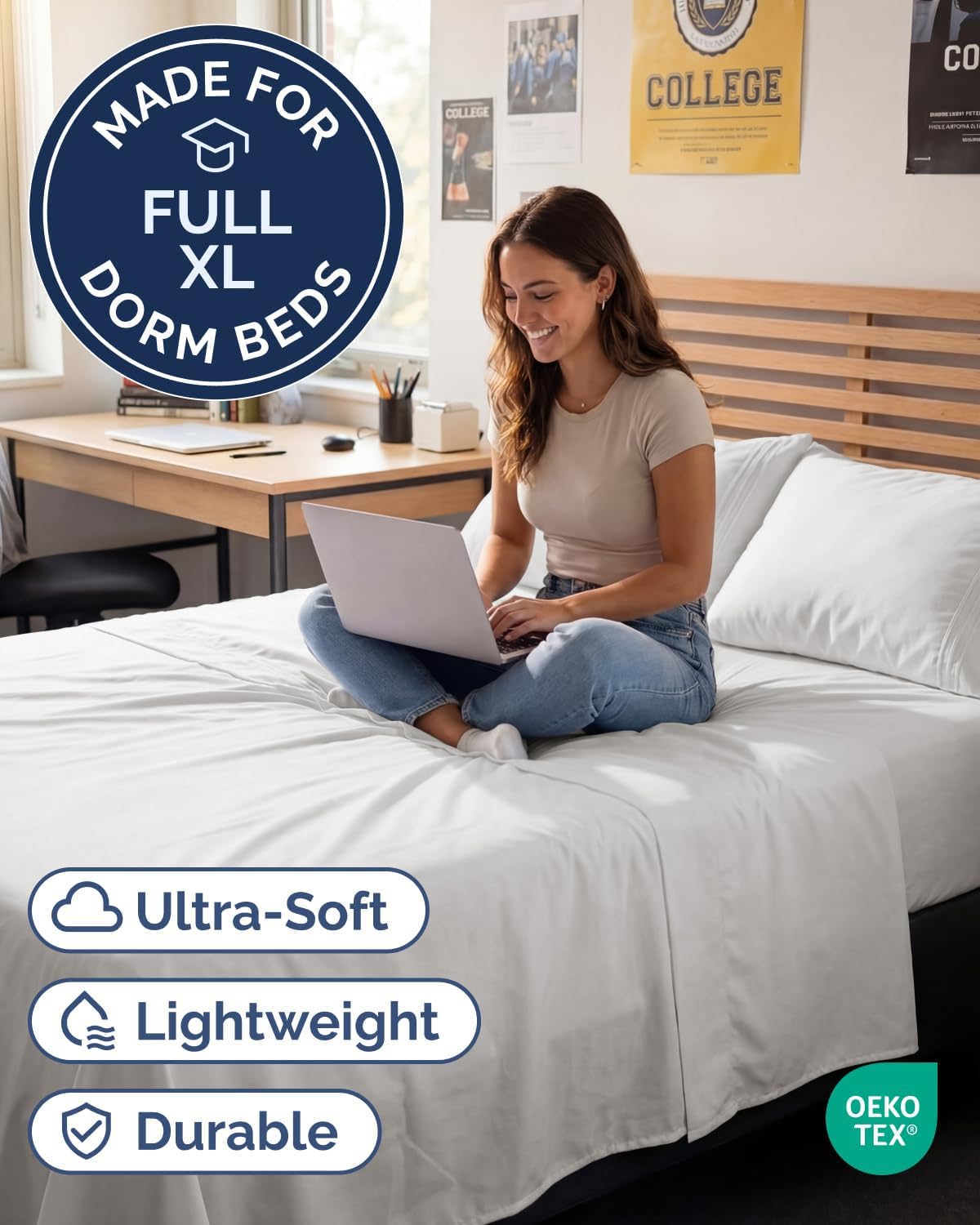 Skiennix Full XL Bed Sheet Set - Soft, Breathable & Cooling 4-Piece Luxury Bedding - Deep Pockets, Antique White