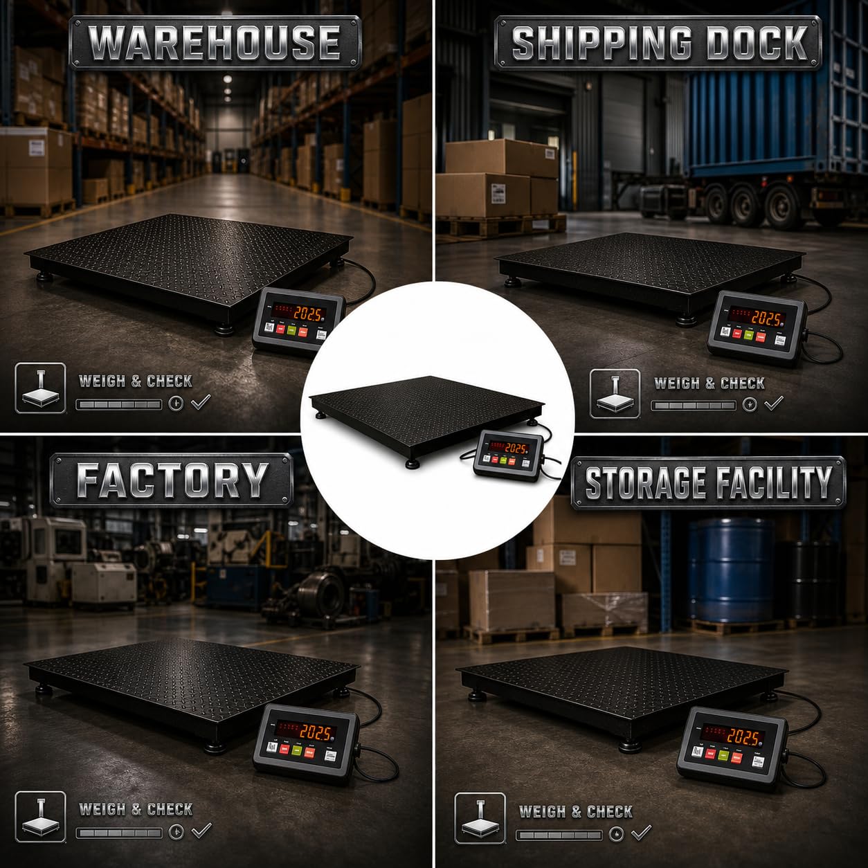 BizAutom Industrial Floor Scales, 48"x48" 10000lbx1lb Accurate Pallet Scale with Smart Digital Indicator, Heavy-Duty Weighing Scale for Warehouse Shipping and Industrial Use, (4'x4')