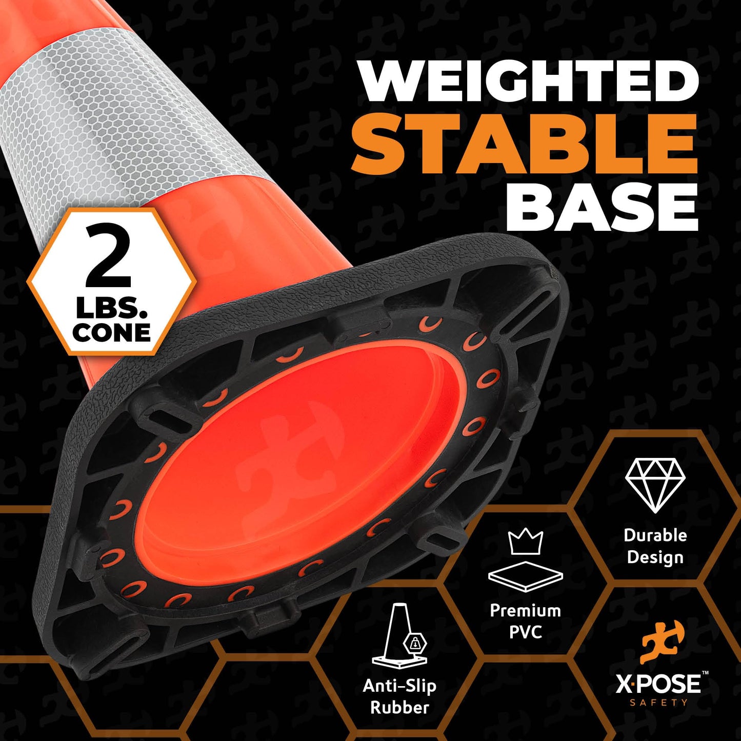 Xpose Safety 12 Inch Orange Traffic Cones with 4" Collar - 24 Pack Multipurpose PVC Plastic Safety Cone for Parking, Soccer, Caution, Kids and Construction - DOT Approved