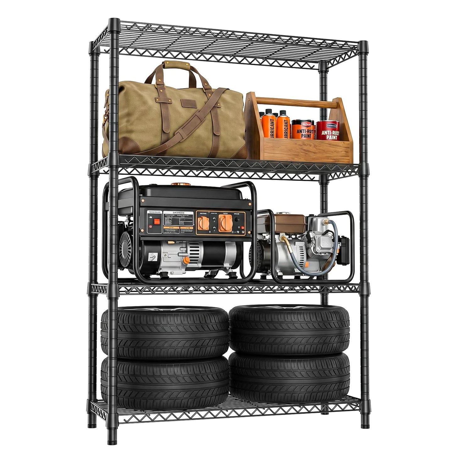 IZEUK 4-Tier Adjustable Wire Shelving Unit, Metal Storage Rack for Kitchen, Bathroom, Pantry, Office & Garage Organization, 1000 lbs Capacity, Black, 15.8" D x 45.8" W x 59.4" H