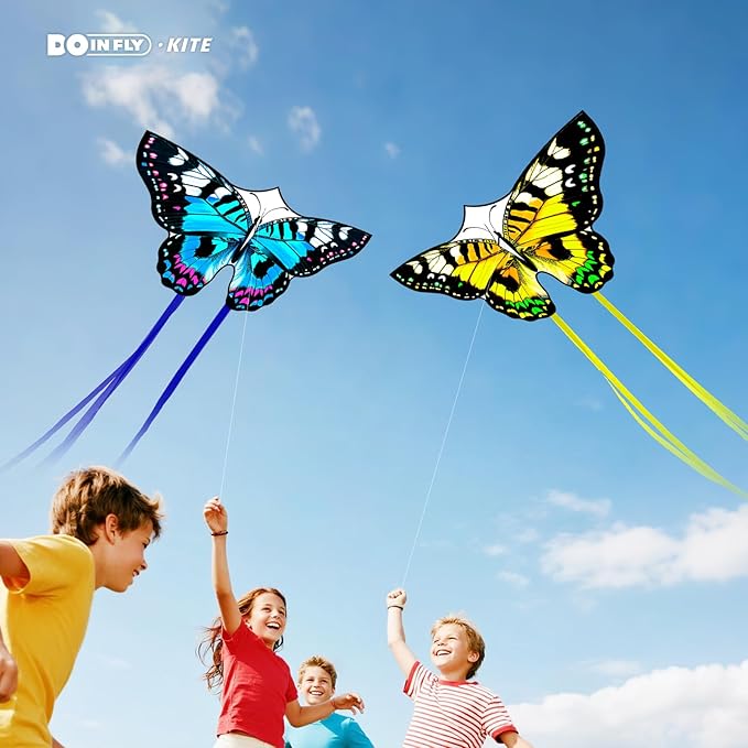 Butterflys for Kids, Beautiful Kite Easy to Fly for Beginners with 328 ft Line & Line Winder (1m-Tiger Spotted Butterfly-(Yellow+ Blue + Pink), 3)