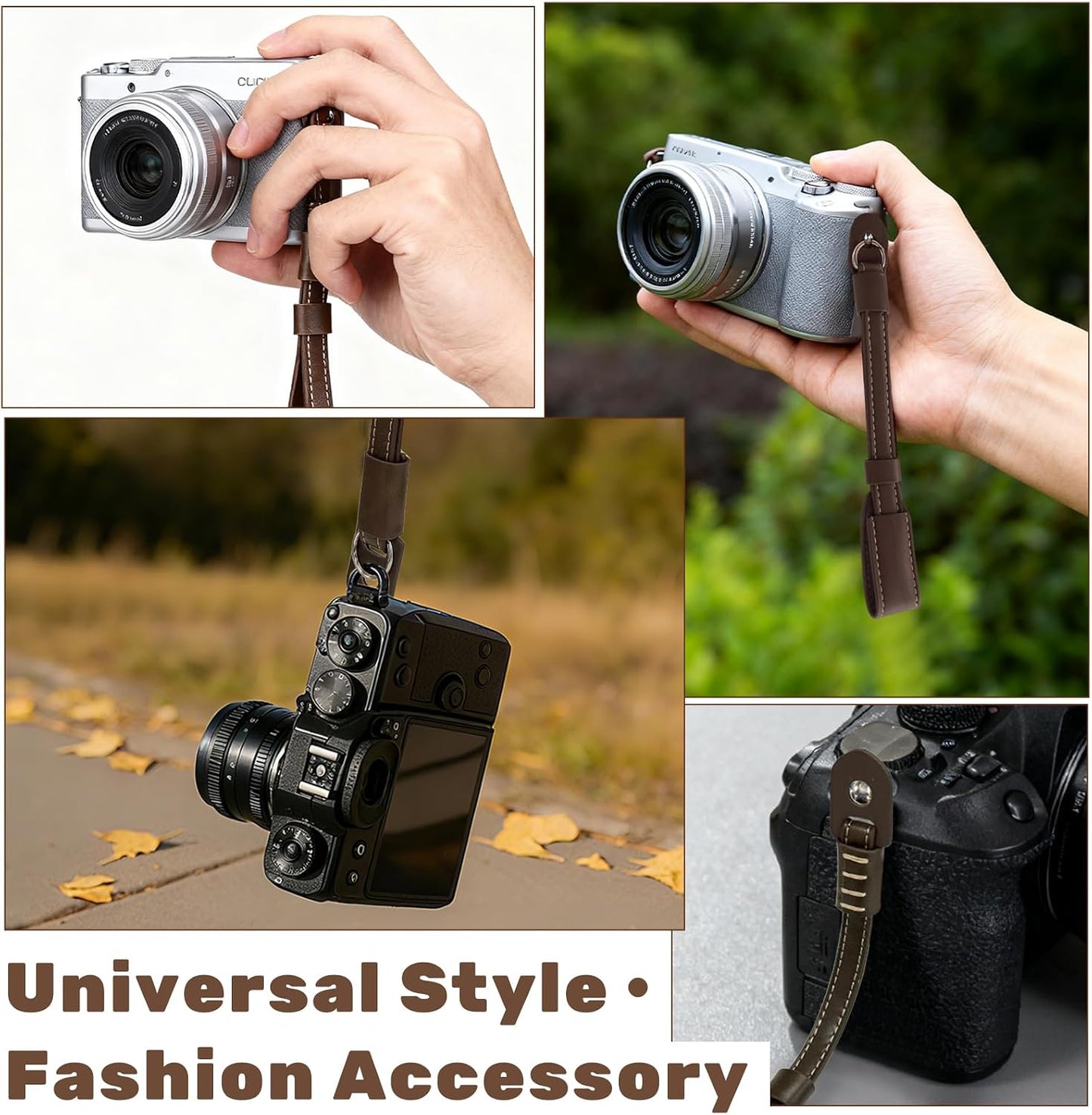 Brvlsoc Vintage Brown Leather Camera Wrist Strap Adjustable Safety Hand Strap for DSLR, SLR, and Mirrorless Cameras