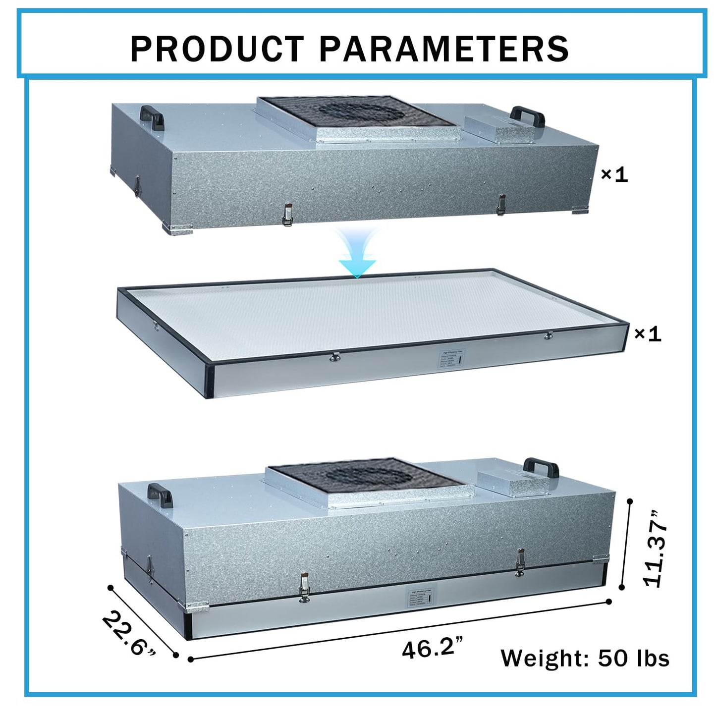 HEPA H14-Filter Laminar Flow Hood Updated FanFilter Unit（Include HEPA Filter）100/ISO Class 5 Cleanroom/Laboratory/Cleanroom/Mushroom Room, Laminar Air Flow Hood(46.2"x22.6"110V)