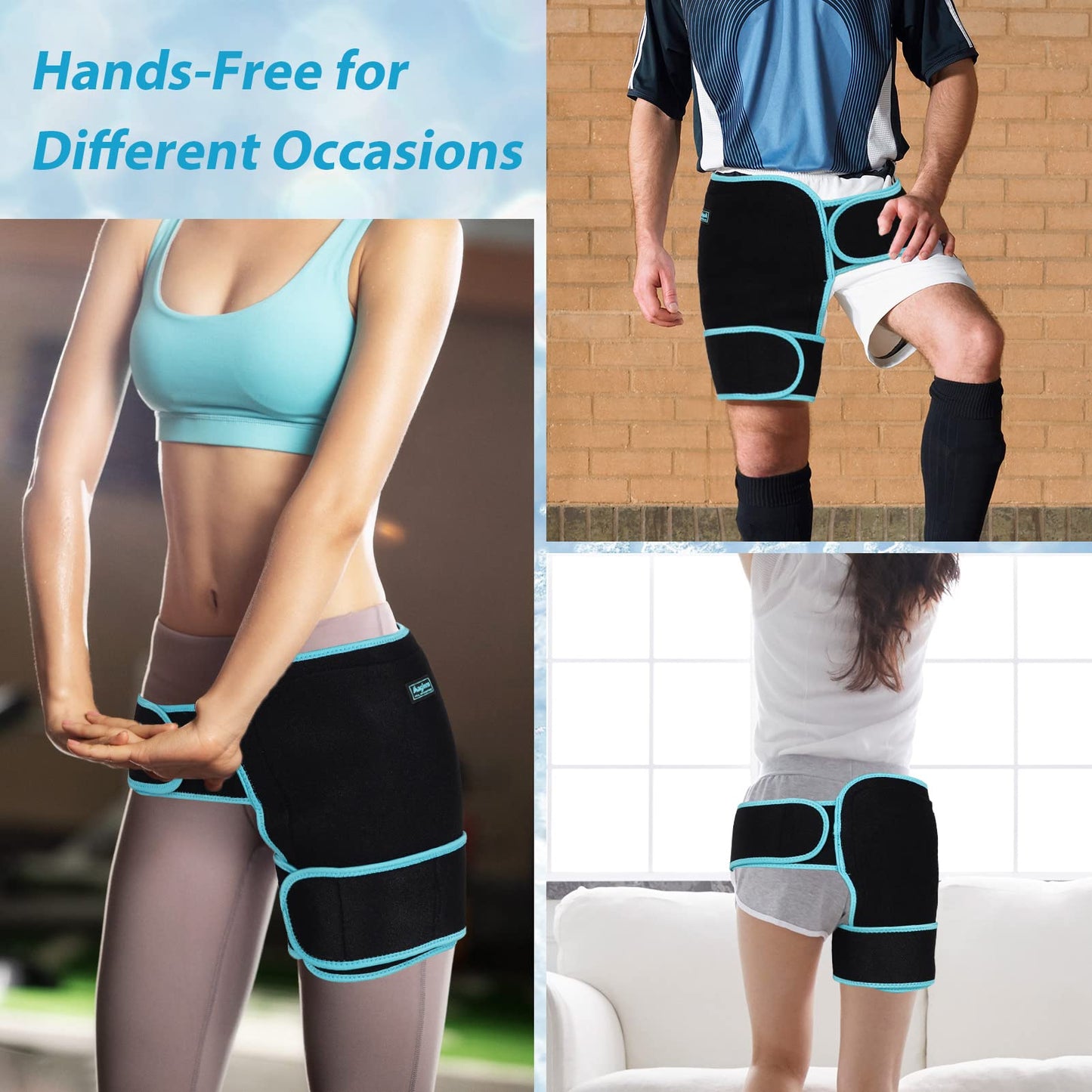 Hip Ice Pack Wrap for Injuries Reusable, Hip Brace with Hot Cold Pack for Women Men, Hip Gel Kit for Pain Relief Sciatica Nerve,Piriformis Stretcher, Hip Flexor Strain, Groin Pull, SI Joint, Hamstring
