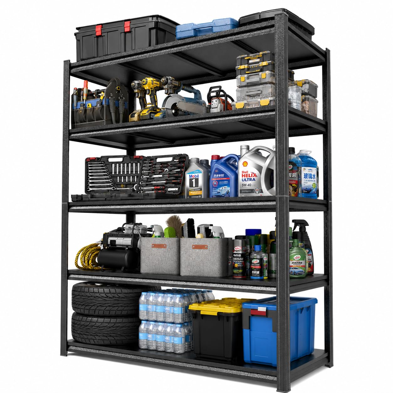 PRESTELION Garage Shelving 3000LBS Storage Shelves 5-Tier Adjustable Metal Shelving Units Garage Storage Shelves Heavy Duty for Industrial, Warehouse, Basement, Commercial, Black (78" H×45" W×16" D)