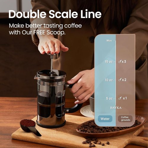 BAYKA French Press Coffee & Tea Maker - 21 Ounce Heat Resistant Borosilicate Glass Brewer | Dark Pewter