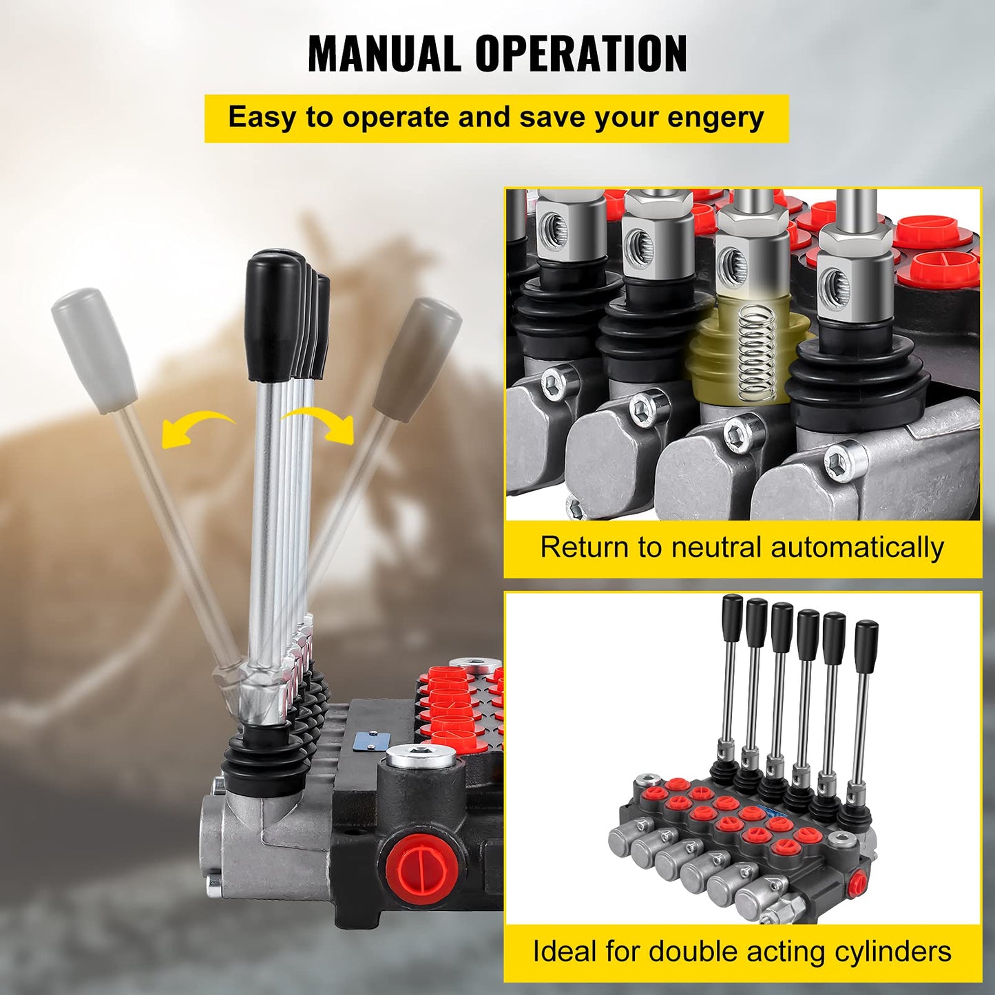 VEVOR Hydraulic Directional Control Valve, 6 Spool Hydraulic Spool Valve, 11 GPM Hydraulic Loader Valve, 3600 PSI Directional Control Valve, Hydraulic Valves and Controls for Tractors Loaders Tanks