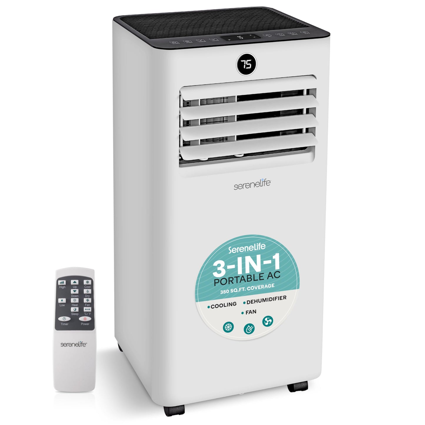 SereneLife 10,000 BTU Portable Air Conditioner, 3-in-1 AC with Cooling, Dehumidifier and Fan, Energy Efficient Mini AC Unit with 450 Sq. Ft. Coverage, Includes Window Mount Kit, (Gray)