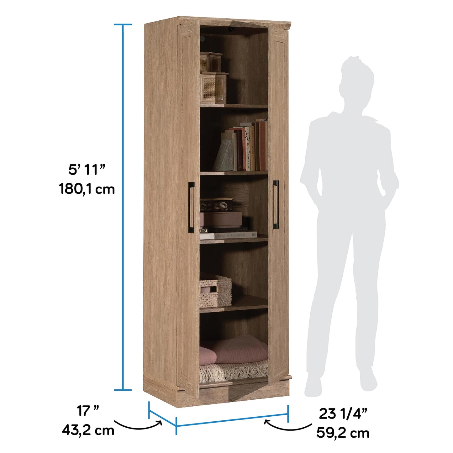 HomePlus Kitchen Pantry Storage Cabinet with Adjustable Shelves, Craft Storage Cabinet, Brushed Oak Finish