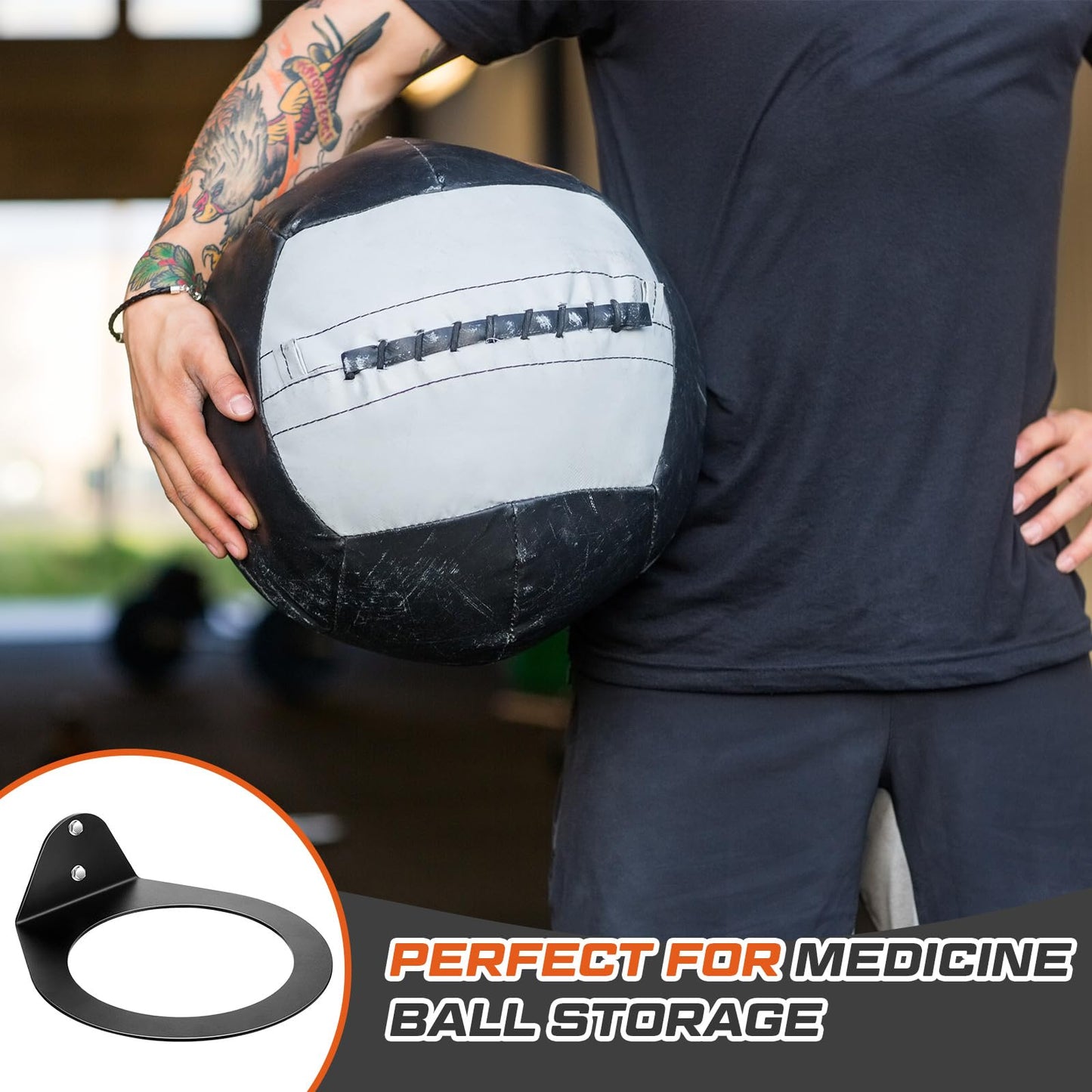 Gisafai Wall Mounted Medicine Ball Holder, Heavy Duty Slam Ball Storage Rack with Installation Accessories, 8.9 Inch Inner Diameter, 88 Lbs Load Capacity for Home Garage Gym Commercial Sports(1 Pcs)