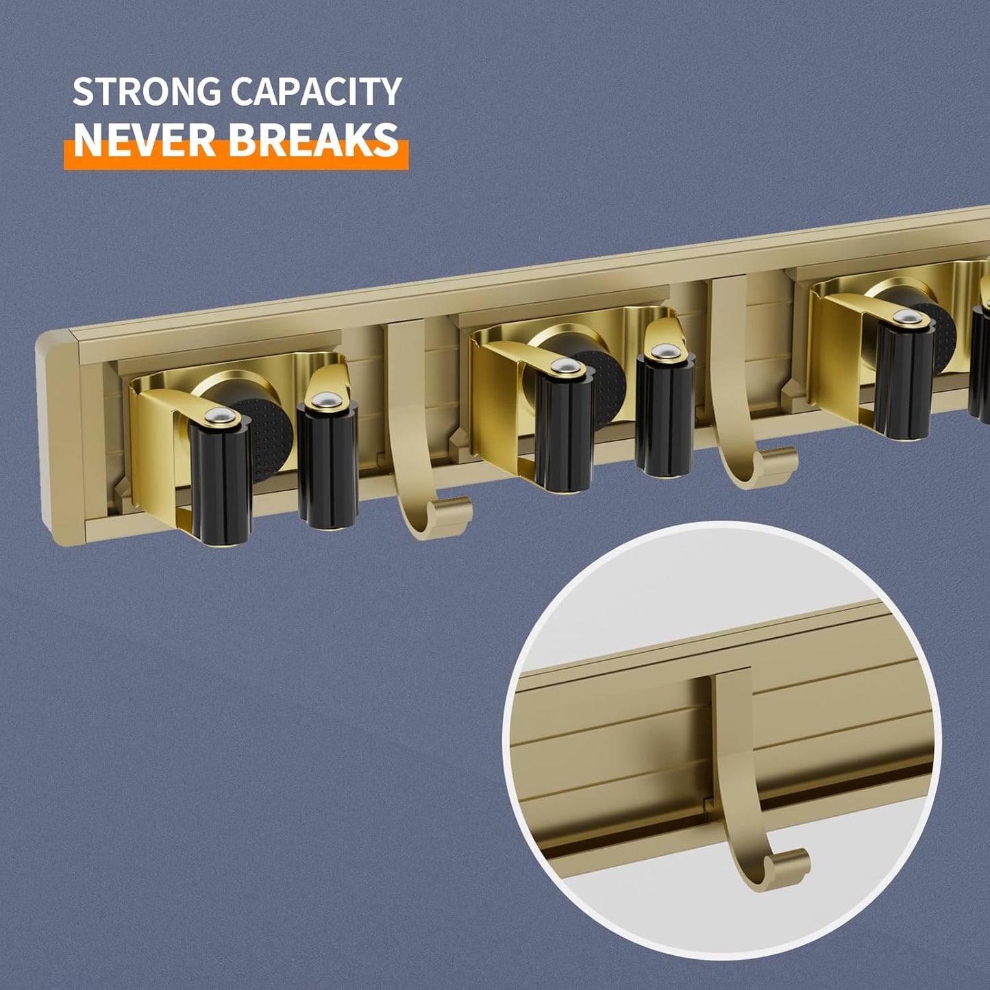 Reliahom Broom Holder Wall Mount - 5 Racks & 4 Hooks for Efficient Mop Storage | Garage, Kitchen, Garden Organizer