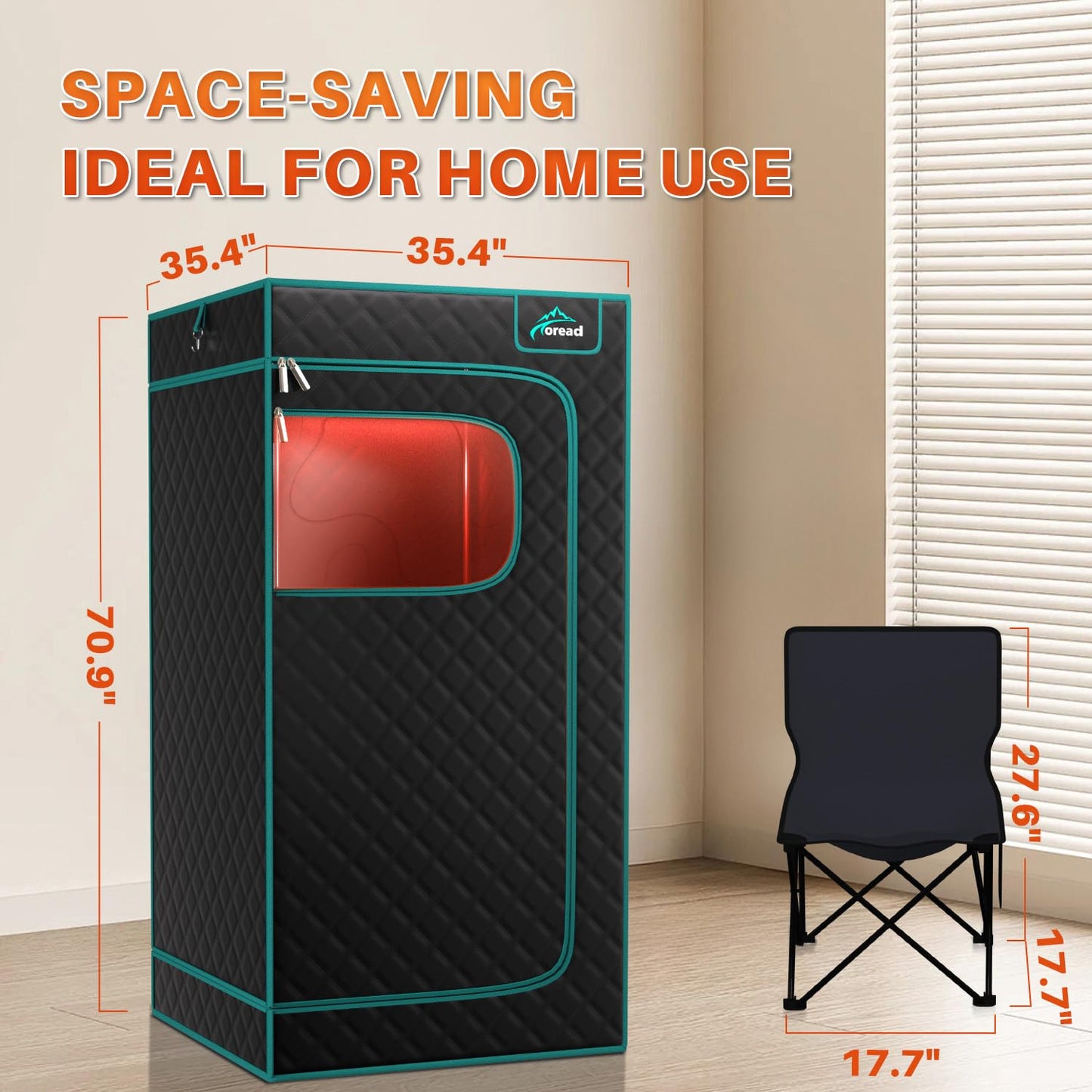 TOREAD Red Light Infrared Sauna with Red Light Therapy for Home,Portable Red Light Steam Sauna with 3L 1200W Steamer, Adjustable Temperature, Timer Setting, Remote Control, 35.4 * 35.4 * 70.9"