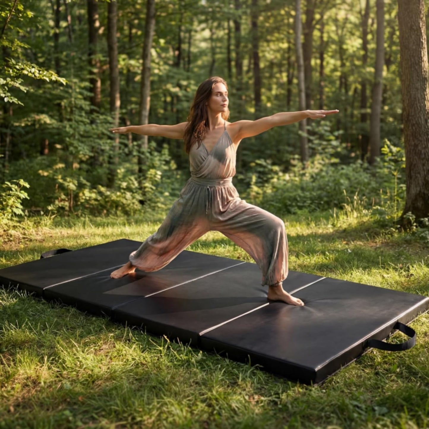 6x2 ft Portable Four-Fold Gymnastics Mat, 2 Inch Thick Tumbling & Exercise Pad, Folding Floor Mat for Home Workouts, Yoga, Pilates, Aerobics and Martial Arts Training, Black