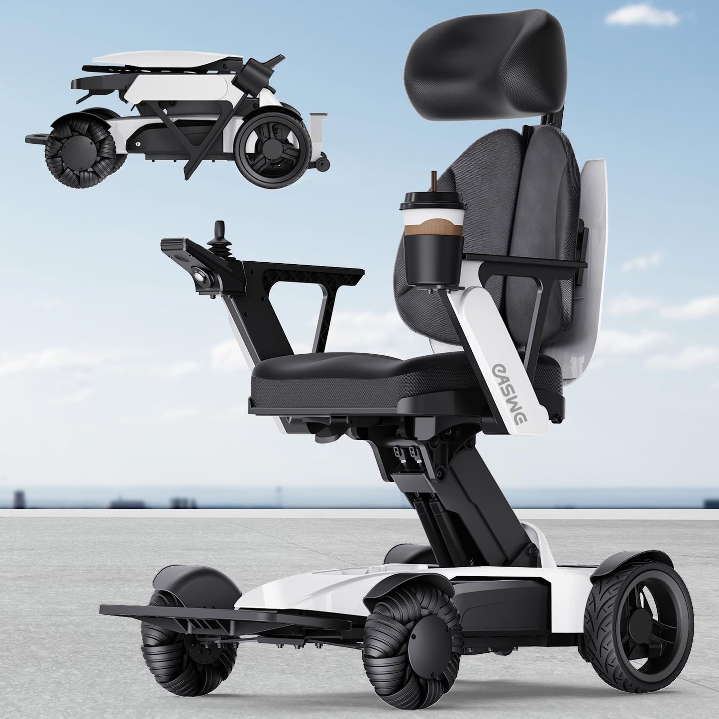Easwe Intelligent Electric Powered Wheelchairs for Adults, 15.7"-23.6" Height Adjustable, 400W Powerful Motor & 11.4AH Lithium Battery, Foldable Motorized Wheelchair (White, Manual Adjustment)