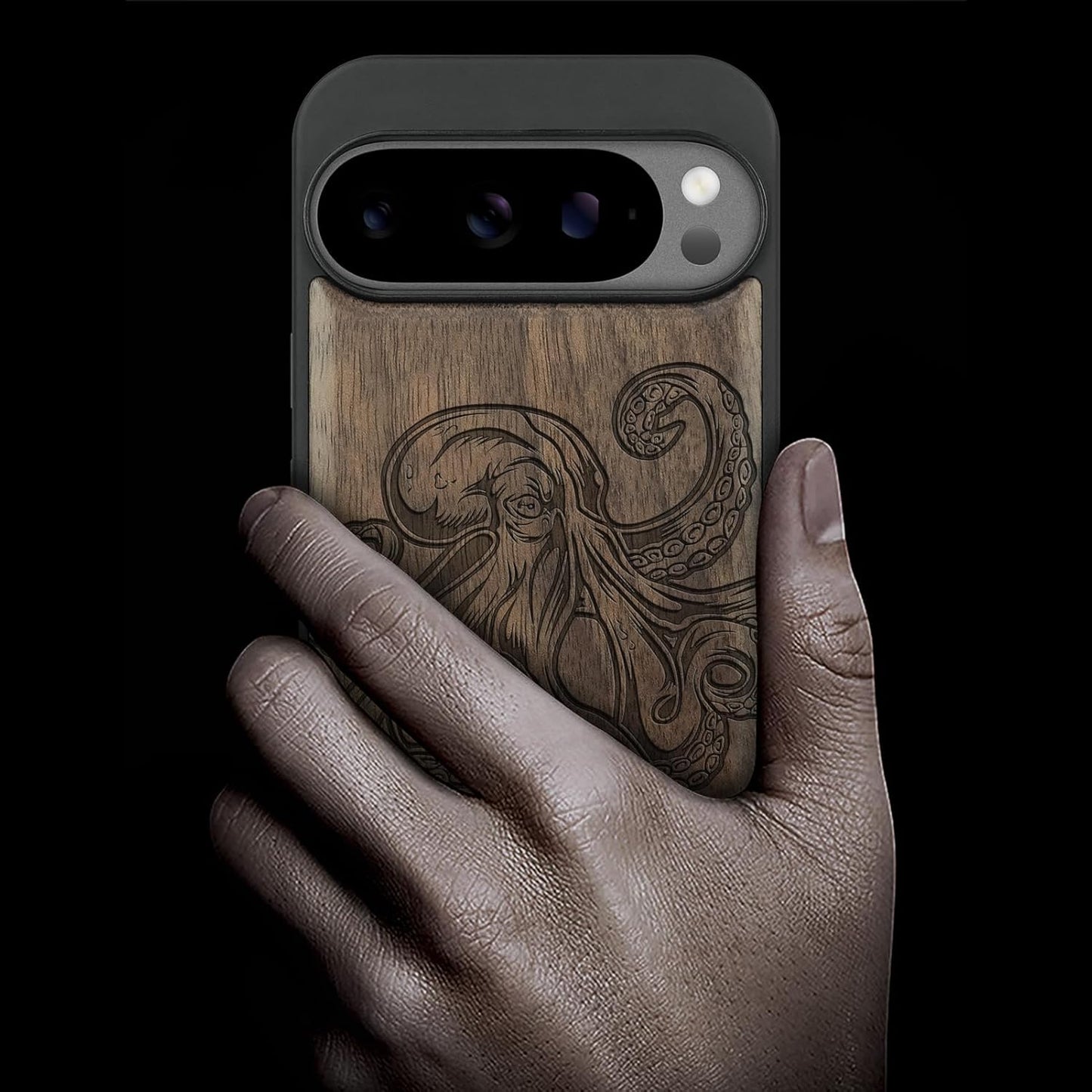Carveit 10 10 Magnetic Wooden Case for Pixel Pro Google Pro Case, Wood Artisan Engraved & Soft TPU Shockproof Cover