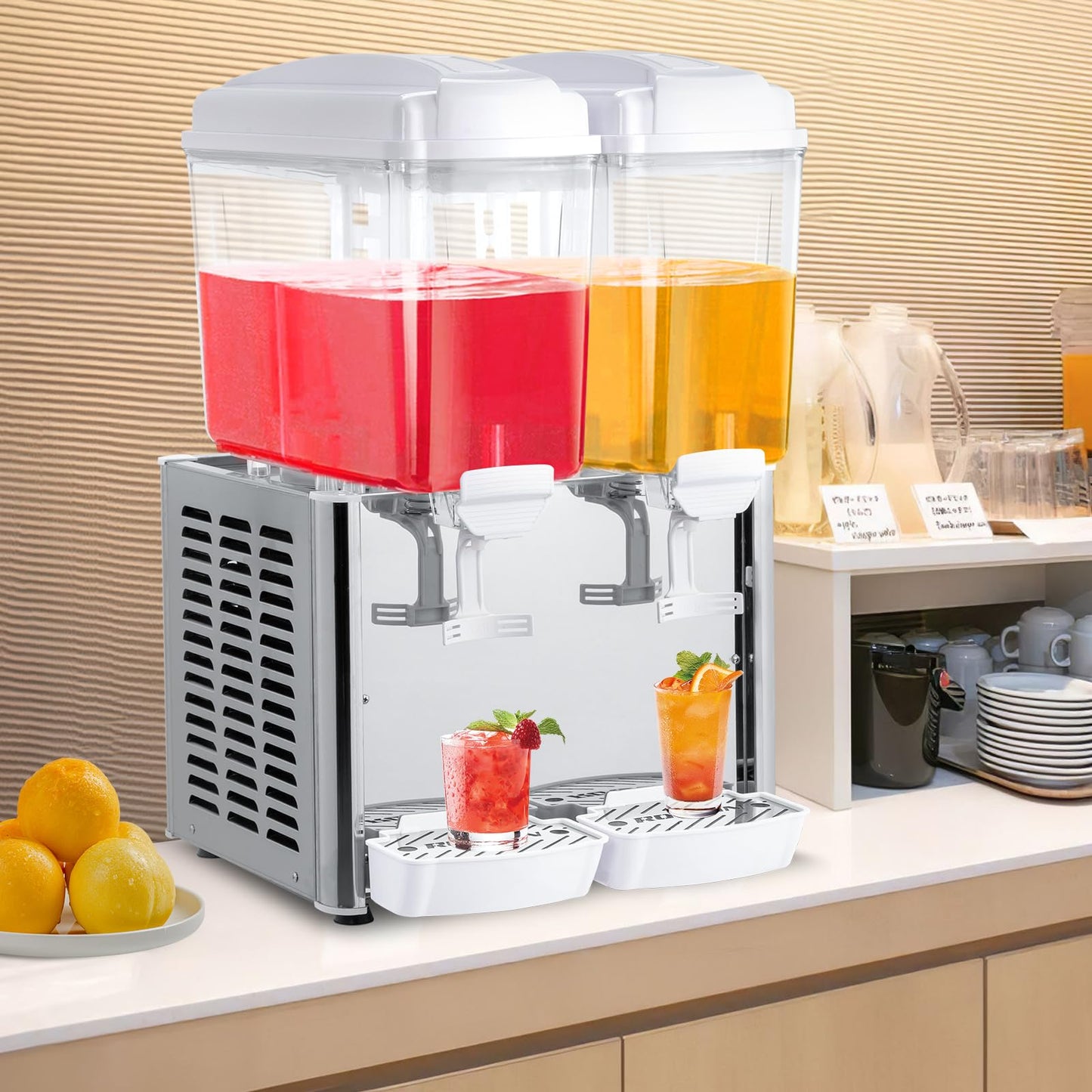 ROVSUN 9.6 Gallon/36L Commercial Beverage Dispenser Drink Dispenser, 18L X 2 Tanks Commercial Juice Dispenser Stainless Steel with Thermostat Controller for Home Restaurant Bar Party 110V/60HZ
