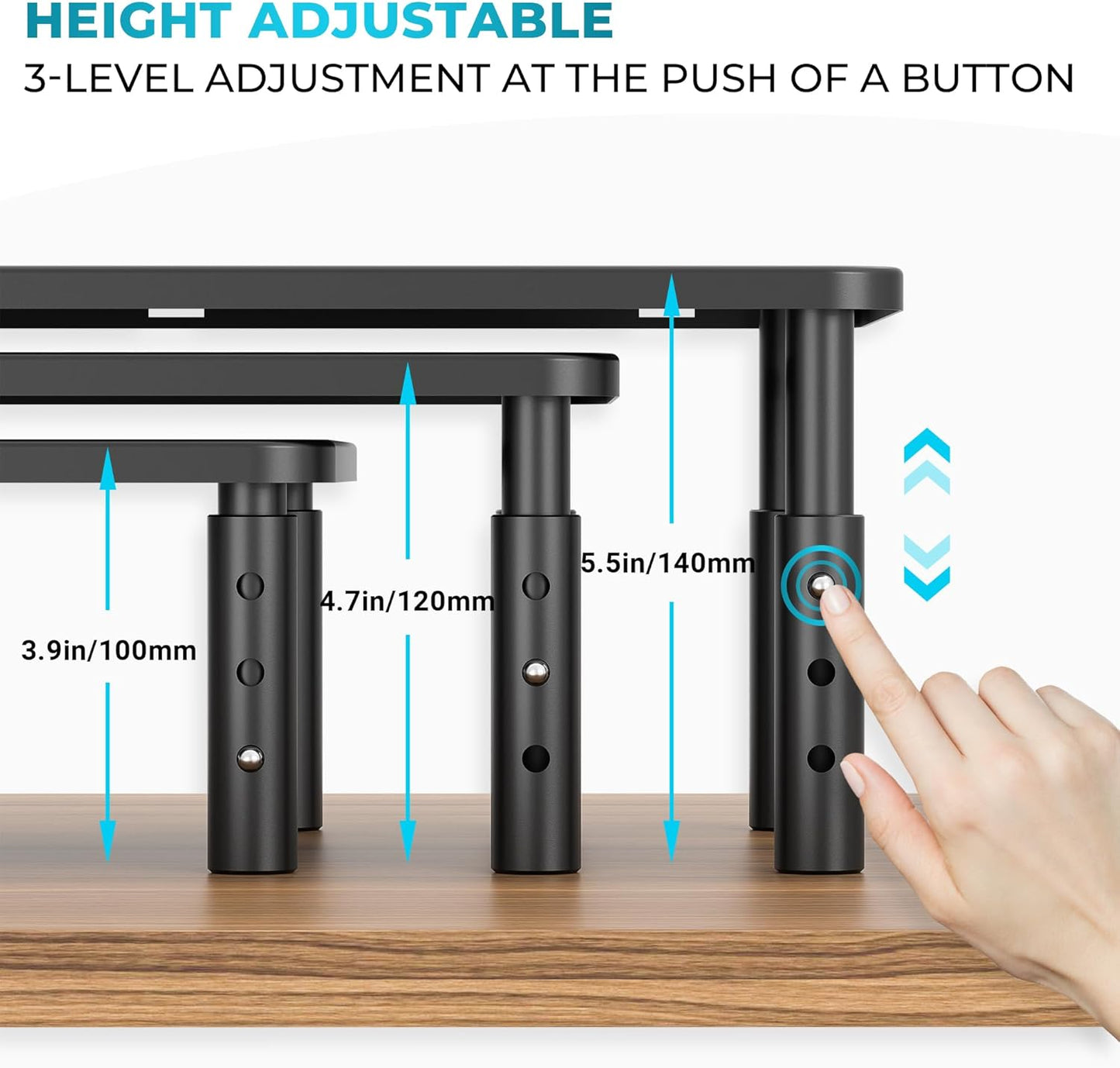 2 Pack 14.5 9.1, BONTEC Monitor Stand Height Adjustable Metal Riser with Pen Holder, Black, x Ergonomic Desktop Stand