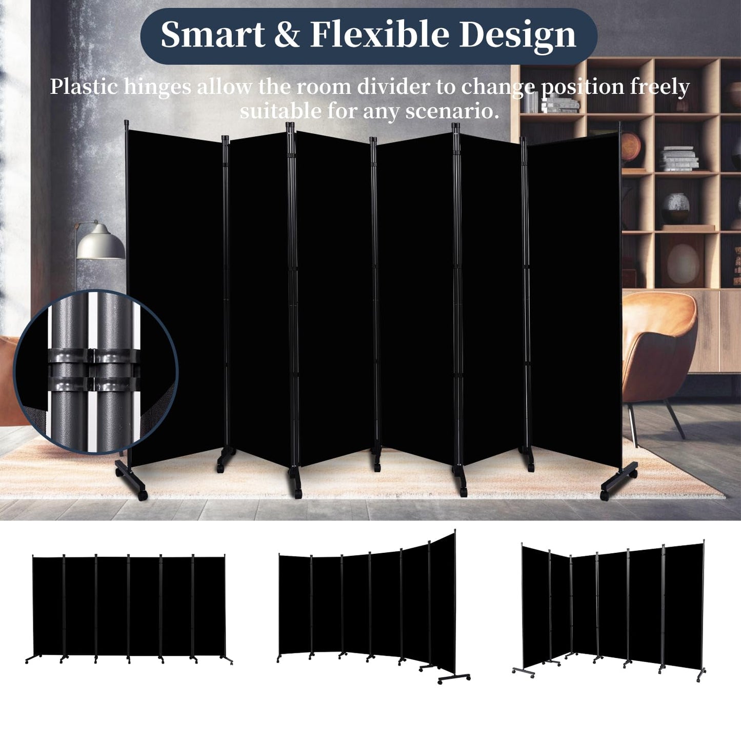 Room Divider Folding Privacy Screens W/Lockable Wheels, 132'' Partition Room Dividers Freestanding Room Divider Fabric Panel for Room Separation Wall Divider Bedroom