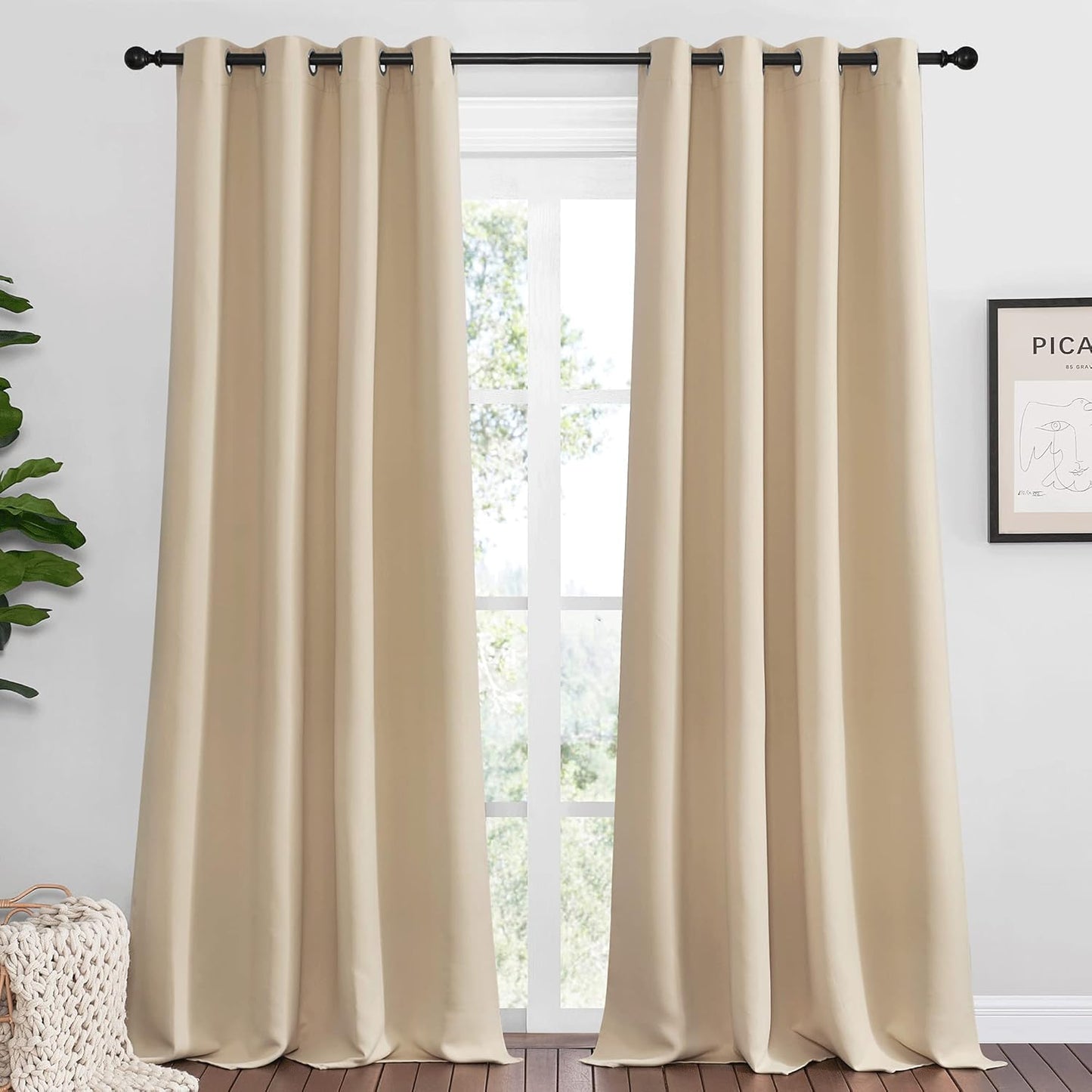 NICETOWN Room Darkening Curtains - Biscotti Beige, 55" x 120" | Thermal Insulated Grommet Panels for Kids' Room