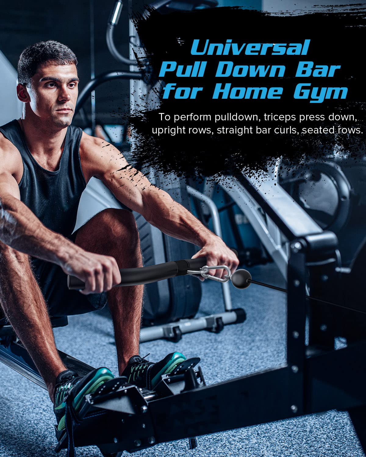 19” LAT Pull Down Bar Attachments, Cable Attachments for Gym, LAT Pullown Bar for Cable Machine Attachment, LAT Bars with Rubber Handgrips for Home Gym Training Tricep Back Muscles
