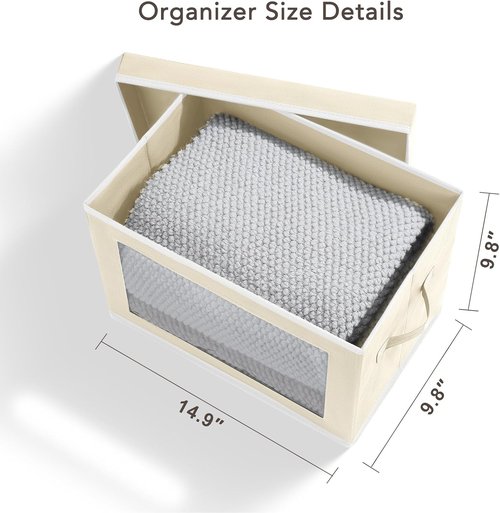 Homsorout Storage Cubes - 5 Pack Foldable Clear Window Bins for Clothes & Blankets | Large Beige Containers