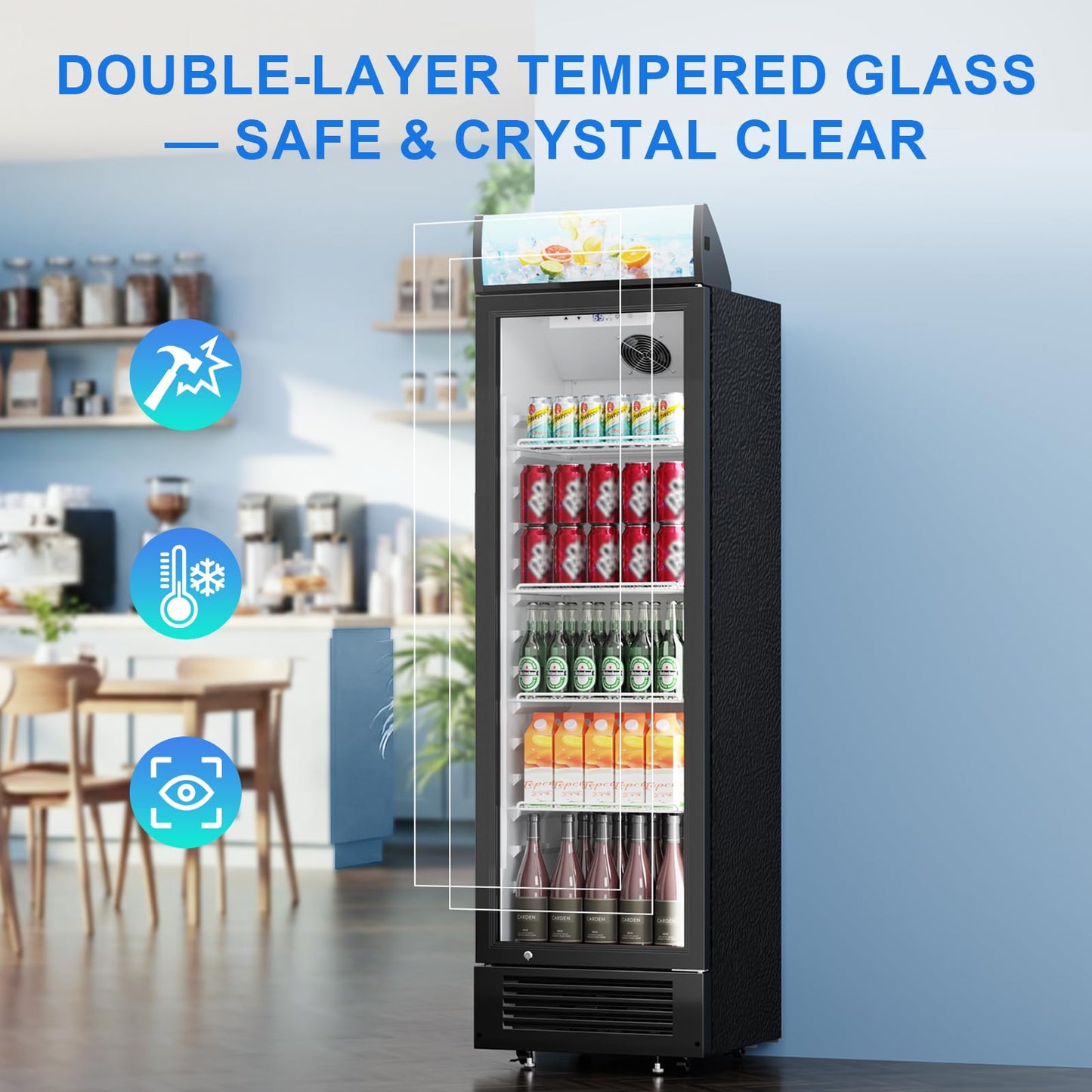 Antarctic Star Outdoor Beverage Refrigerator, 9 Cu. Ft. Glass Door Drink Fridge, Commercial Display Refrigerator with 4 Adjustable Shelves, for Shops, Restaurants, Bars