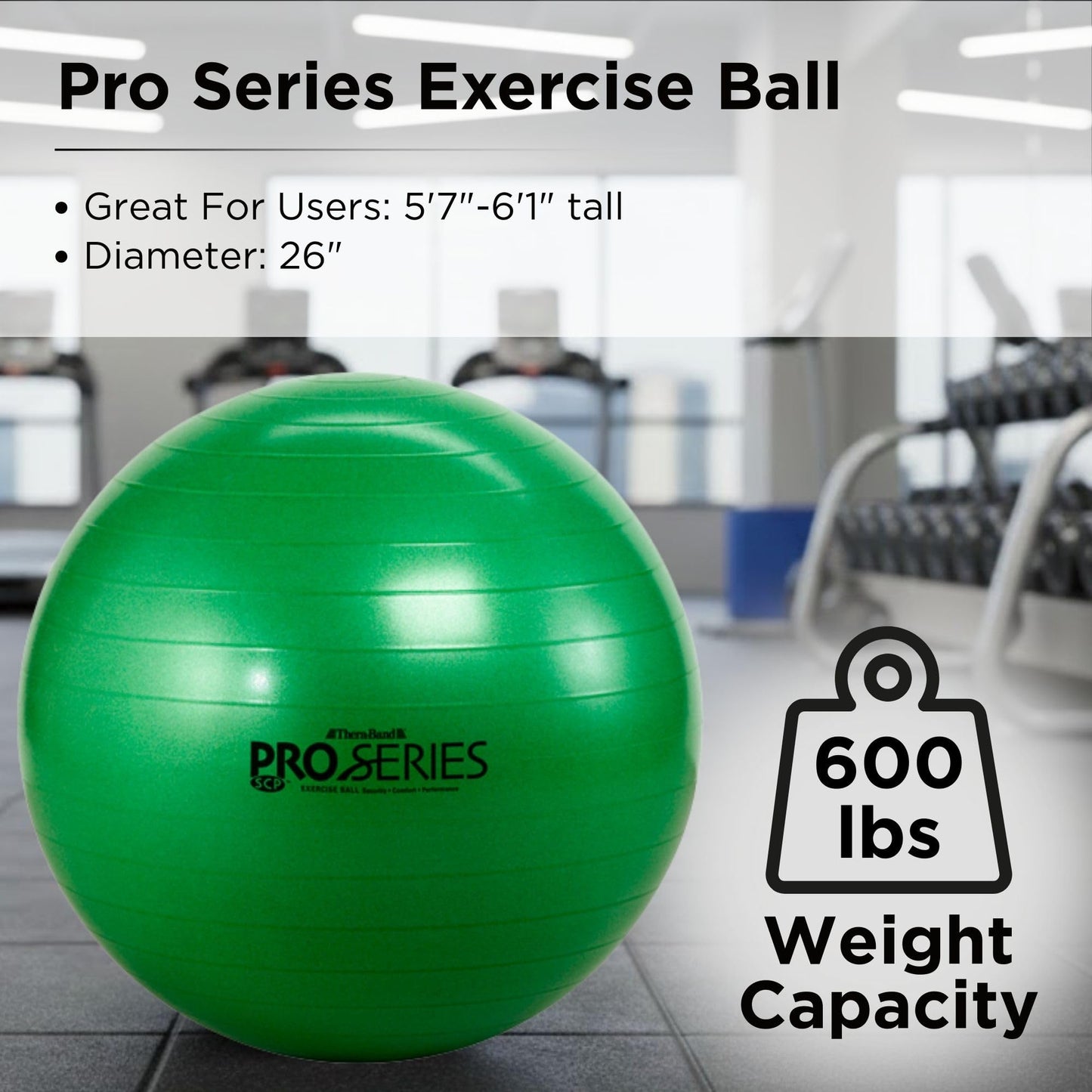 THERABAND Pro Series Exercise Ball, 26" Green Stability Ball for 5'7"–6'1" Users, Anti-Burst Yoga & Pilates Ball, Balance & Core Trainer, For Athletes Fitness at Gym & Home