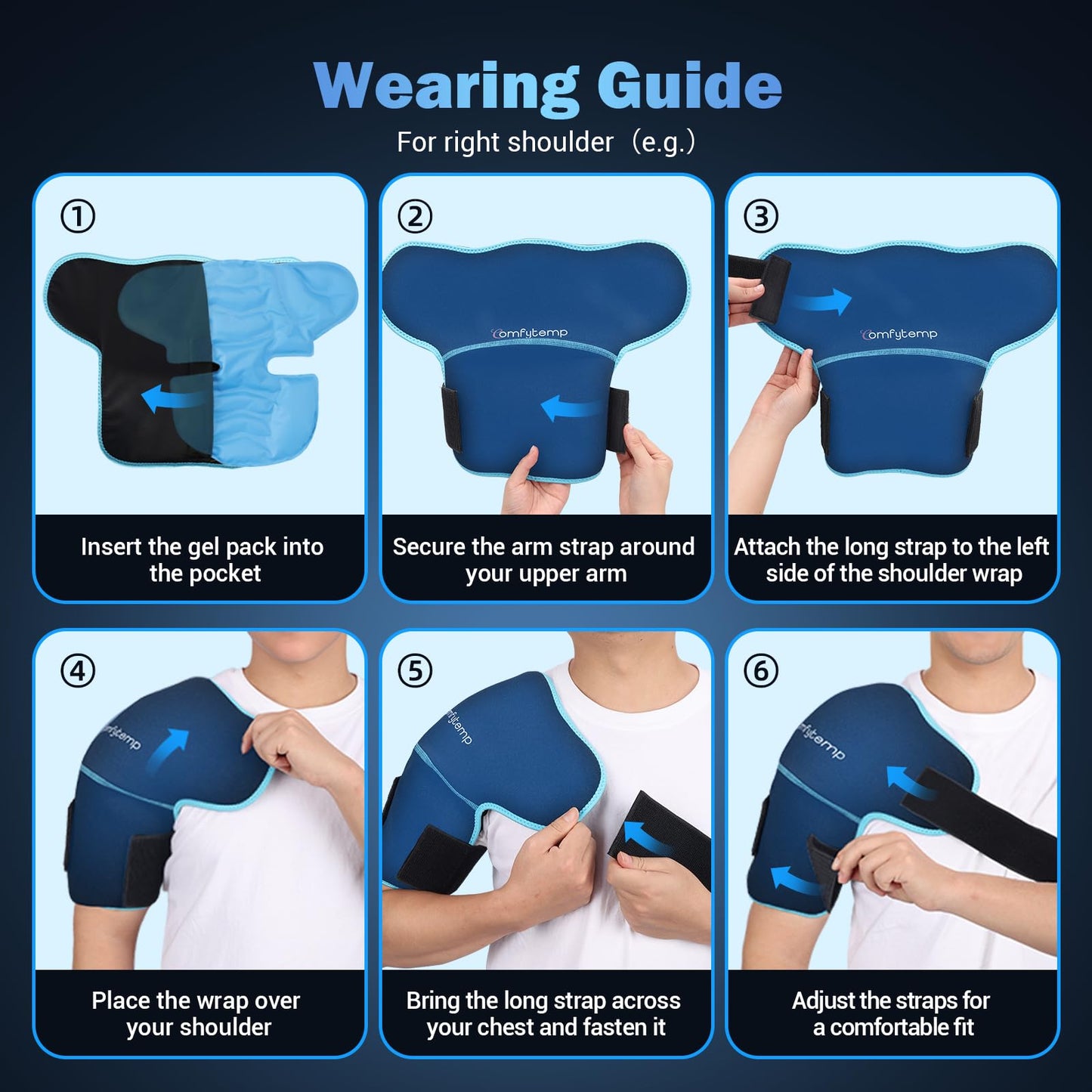 Comfytemp Shoulder Ice Pack Wrap Shoulder Brace Compression Sleeve for Shoulders Pain Relief, 2 Gel Ice Packs for Injuries Reusable, Cold Therapy for Rotator Cuff Recovery, Fathers Day Dad Gifts Men