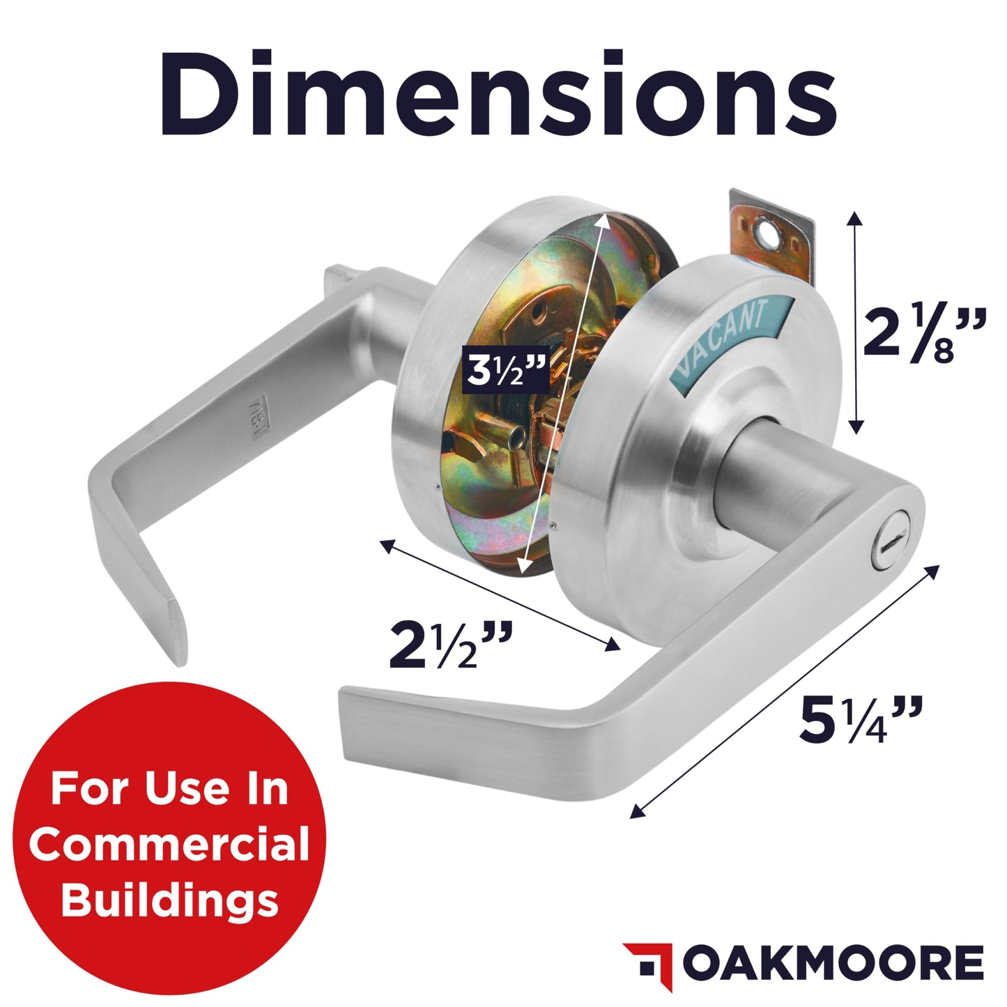 OAKMOORE Commercial Bathroom Door Handle with Indicator Lock | Privacy Commercial Locks for Public Restrooms | Vacancy Indication Occupied Deadbolt | Industrial Door Handle Bathroom Door Lock