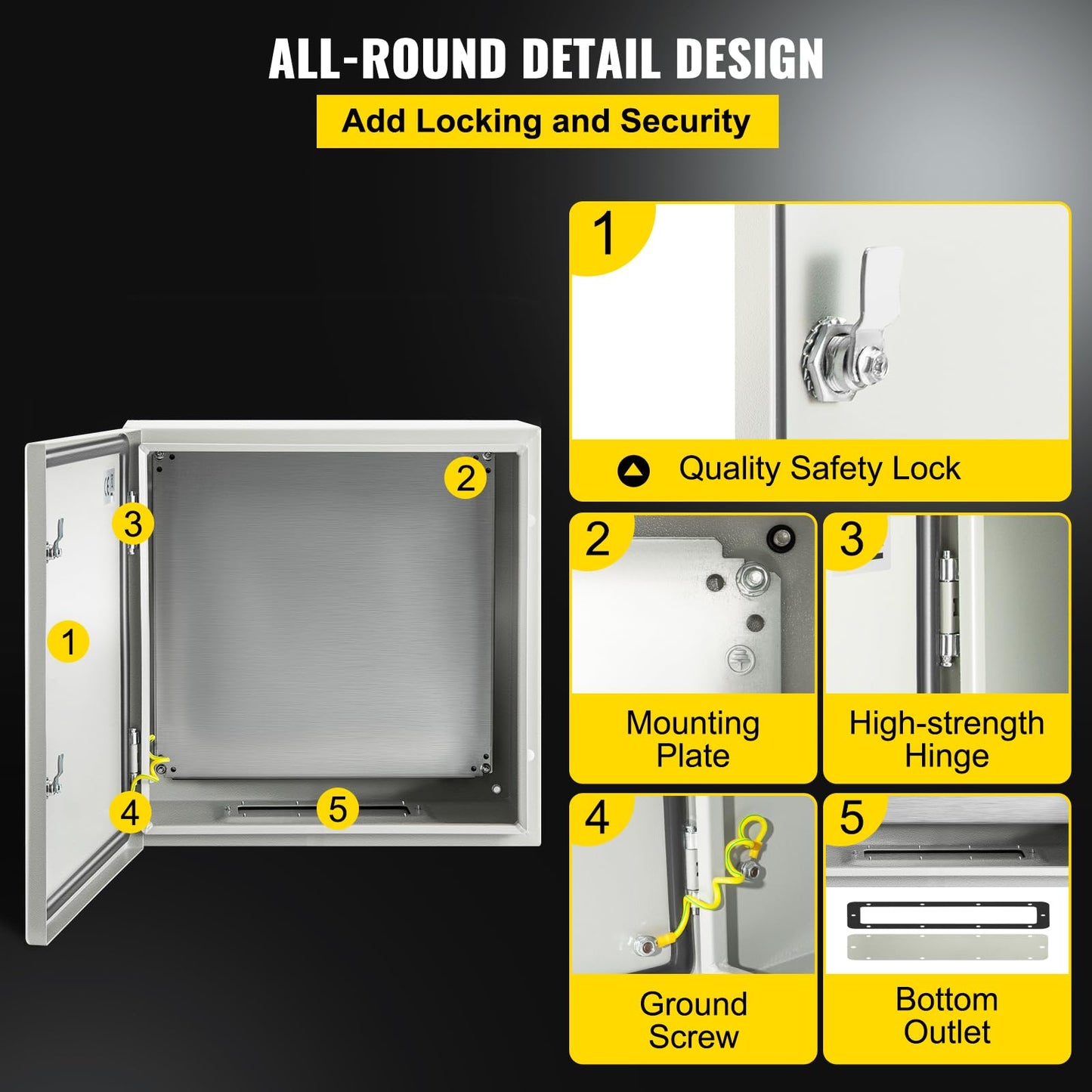 VEVOR NEMA Steel Enclosure, 24 x 24 x 12'' NEMA 4X Steel Electrical Box, IP66 Waterproof & Dustproof, Outdoor/Indoor Electrical Junction Box, with Mounting Plate