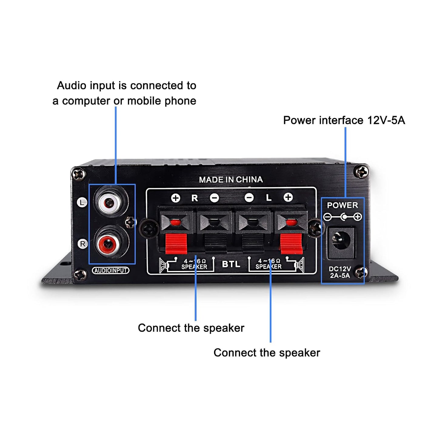 12V 2 MP3 XMSJSIY HiFi Stereo Audio Amplifier for Car Channel HiFi Bass Audio Subwoofer Amp for Cars CD DVD Player