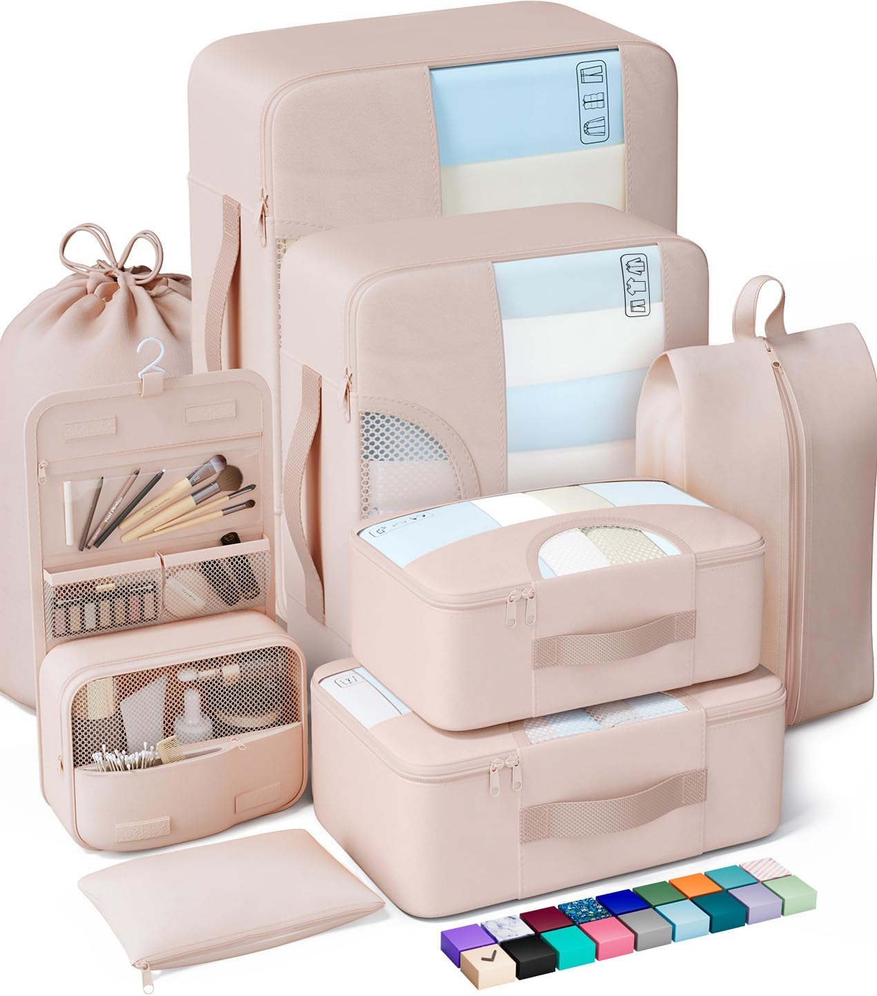Veken Packing Cubes Set - Essential Travel Organizers for Beach Vacations | Includes Hanging Toiletry Bag