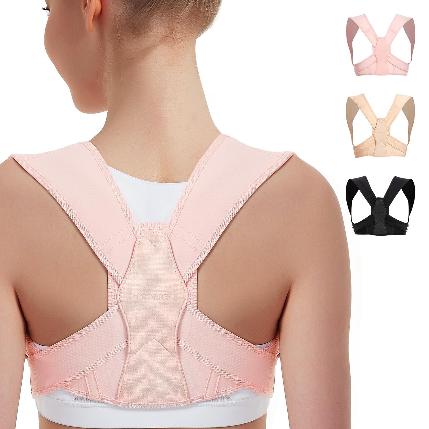 Vicorrect Posture Corrector for Women and Men, Adjustable Upper Back Brace for Clavicle Support and Providing Pain Relief from Neck, Shoulder, and Upper Back (S/M)
