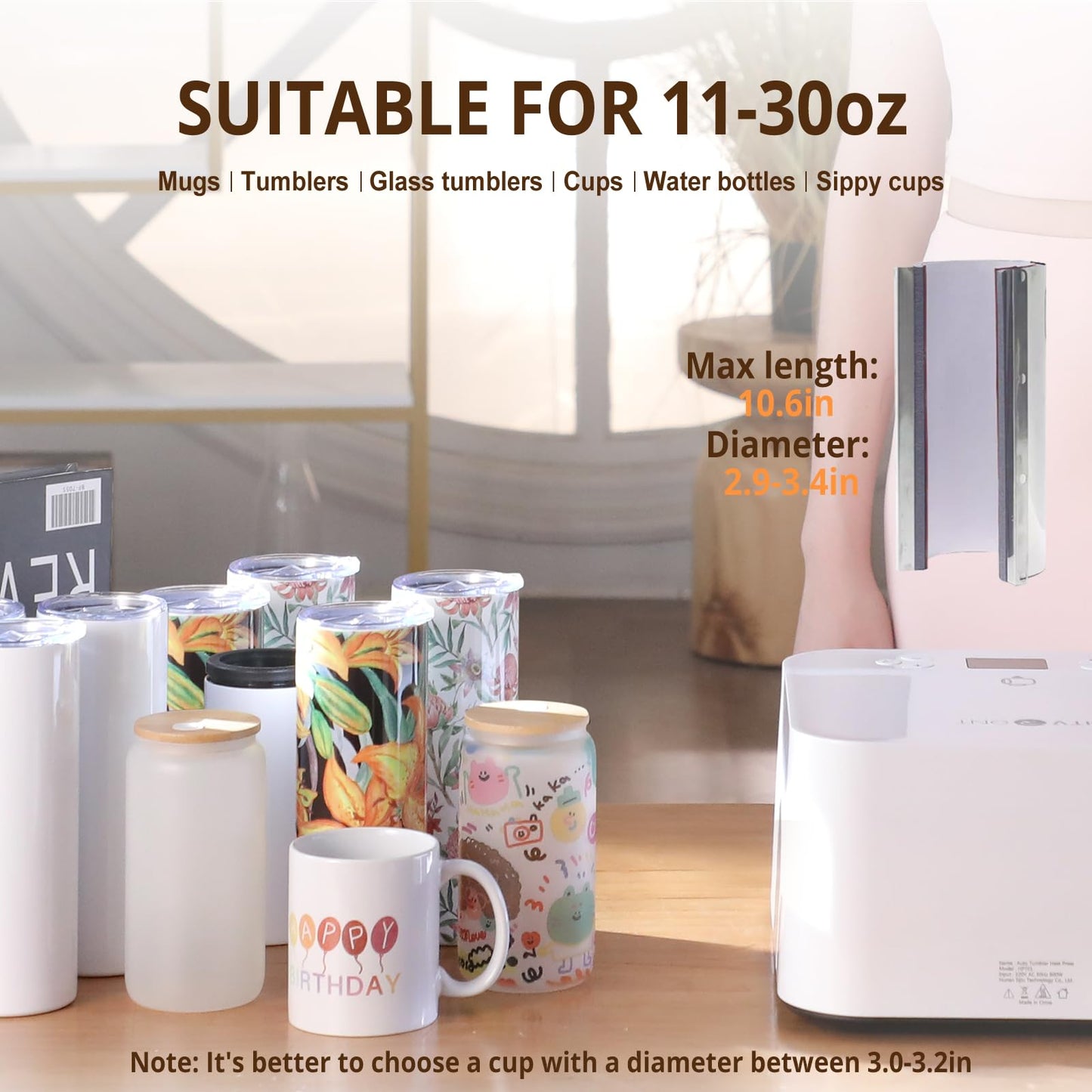 HTVRONT Auto Tumbler Heat Press Machine White + Heat Press H1 Mini Heat Press Machine Bubble Blue