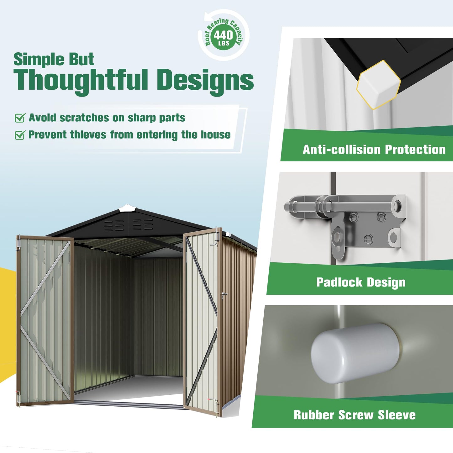 Flamaker 6x8 FT Storage Shed Waterproof Metal Garden Shed with Lockable Door Utility Tool Shed Outdoor Storage for Backyard, Patio and Lawn, Brown