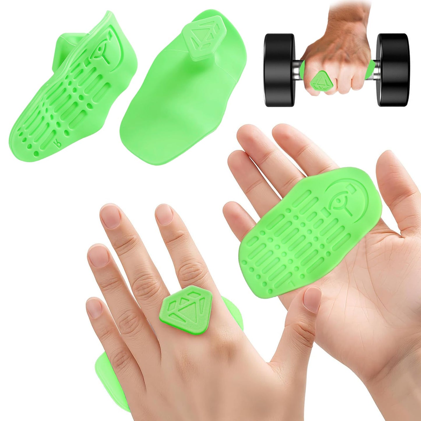 Anti-Slip Workout Grips, Rubber Gym Palm Protectors for Weight Lifting, Pull-Ups, Dumbbell, Fitness Training and Exercise, No Sweaty Hands, Ergonomic Hand Protection Gloves for Men & Women (ZS-Green)