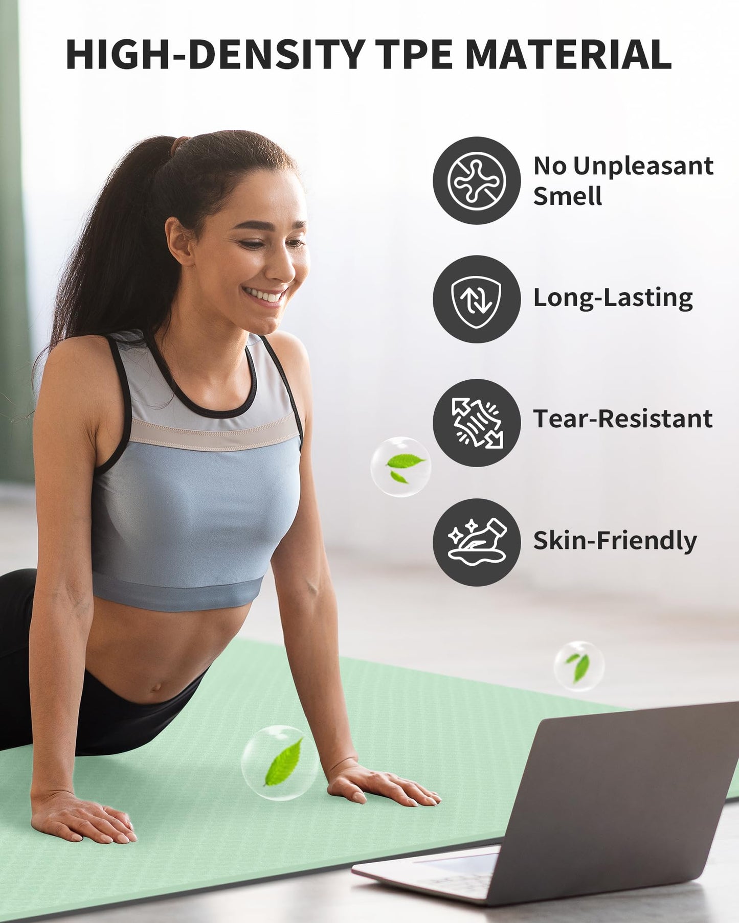 CAMBIVO Large Yoga Mat (6'x 4'), Extra Wide Workout Mat for Men and Women, 1/3 &1/4 Thick Exercise Fitness TPE Mat for Home Gym, Yoga, Pilates, Workout (Mint Green), 6mm