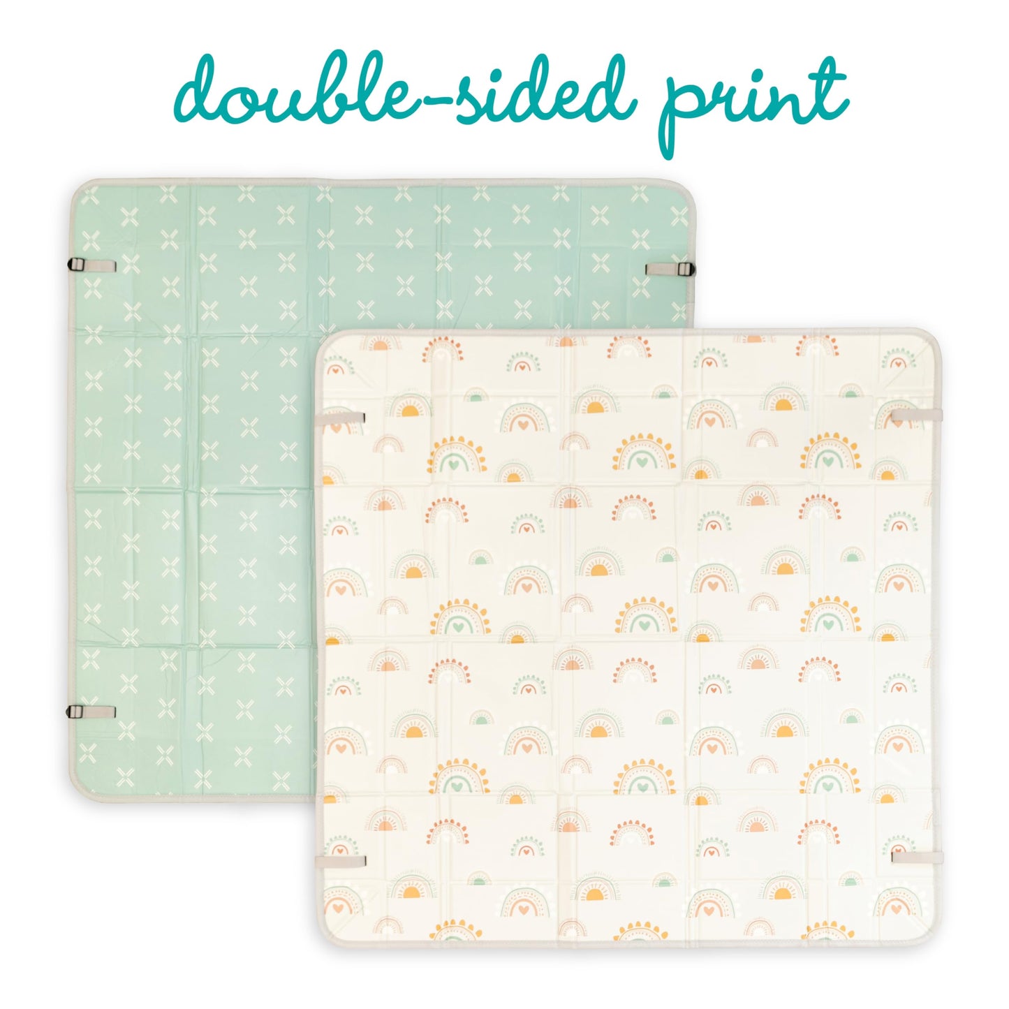 Infantino Foldable Soft Foam Play Mat, Reversible 57x57” Baby Mat for Floor Time, Lightweight, Portable & Easy to Store, Water Resistant, Wipeable, Rainbows