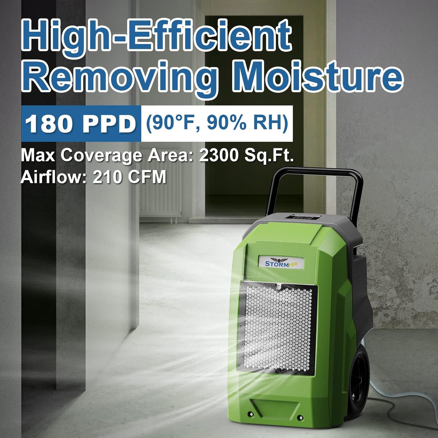 ALORAIR 180 Pints LGR Industrial Dehumidifier with Pump and Drain Hose, Portable Commercial Dehumidifier with Wheels for Home, Basements, Garages, and Job Sites, 6-Year Warranty, Green