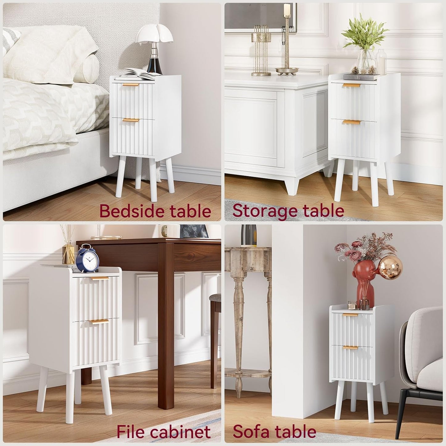 2 UWNS015W IBUYKE Narrow Nightstand, Small Slim Bedside Table with Drawer, Space Saving, Wood Side End Tables