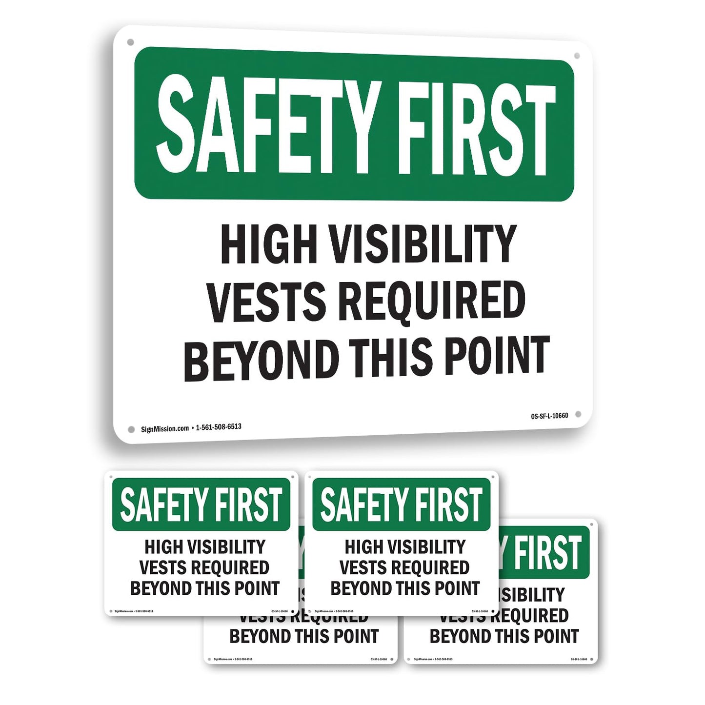 High Visibility Vests Required Beyond This Point OSHA SAFETY FIRST Rigid Plastic Sign 24 Inch x 18 Inch - 5 Pack